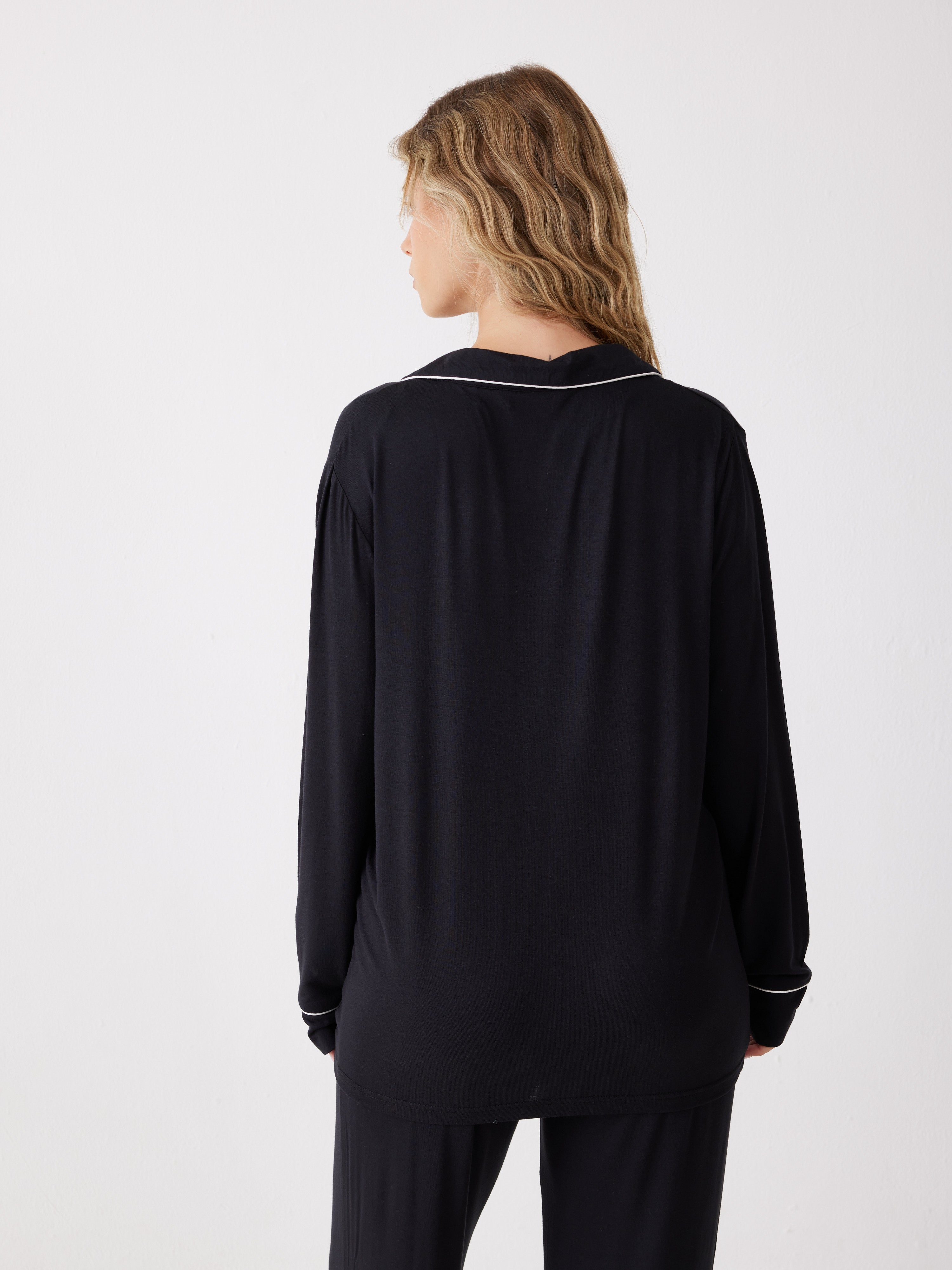 פיג'מה מכופתרת פספול ויסקוזה - שחור