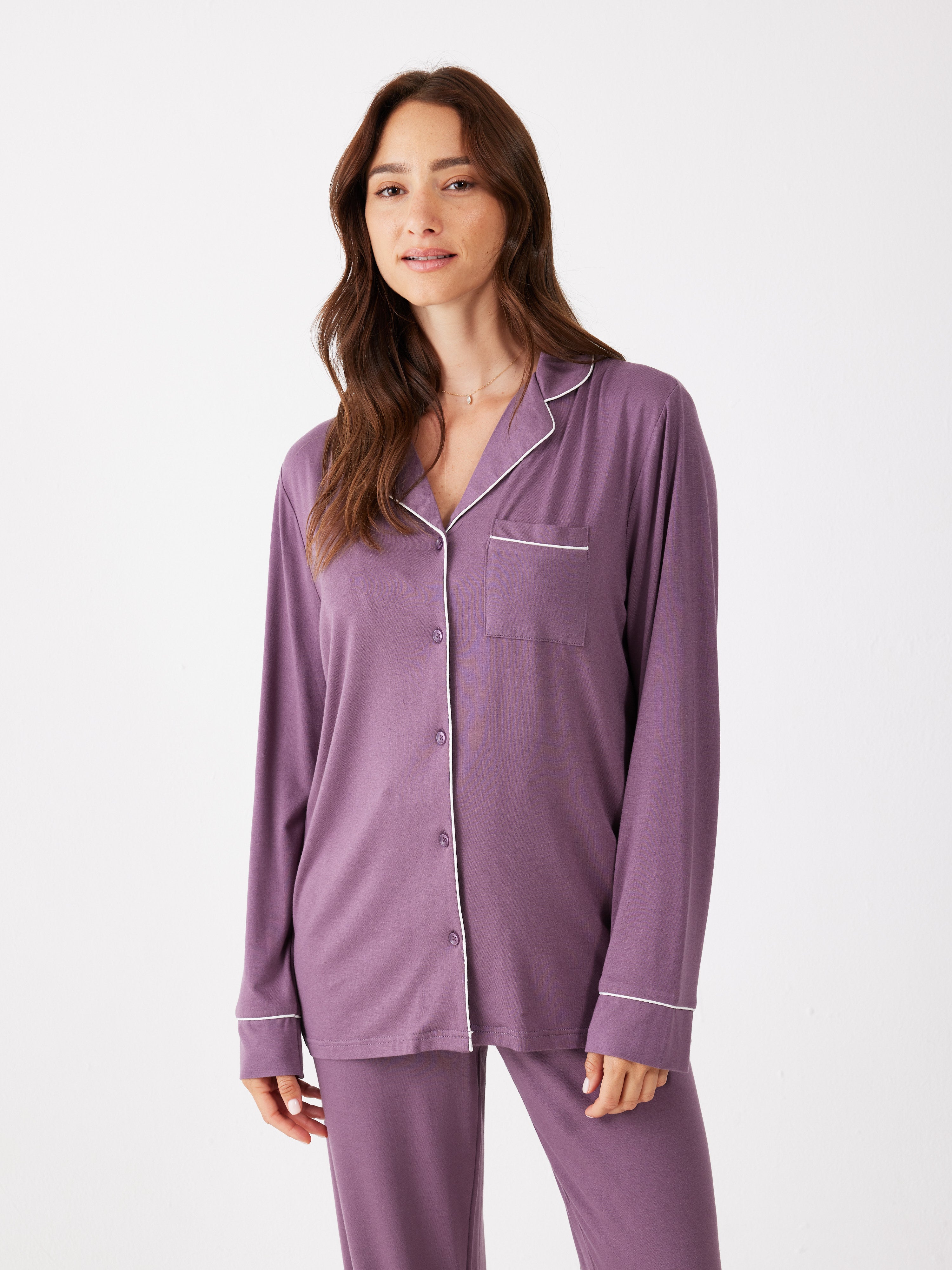 פיג'מה מכופתרת פספול ויסקוזה - סגול