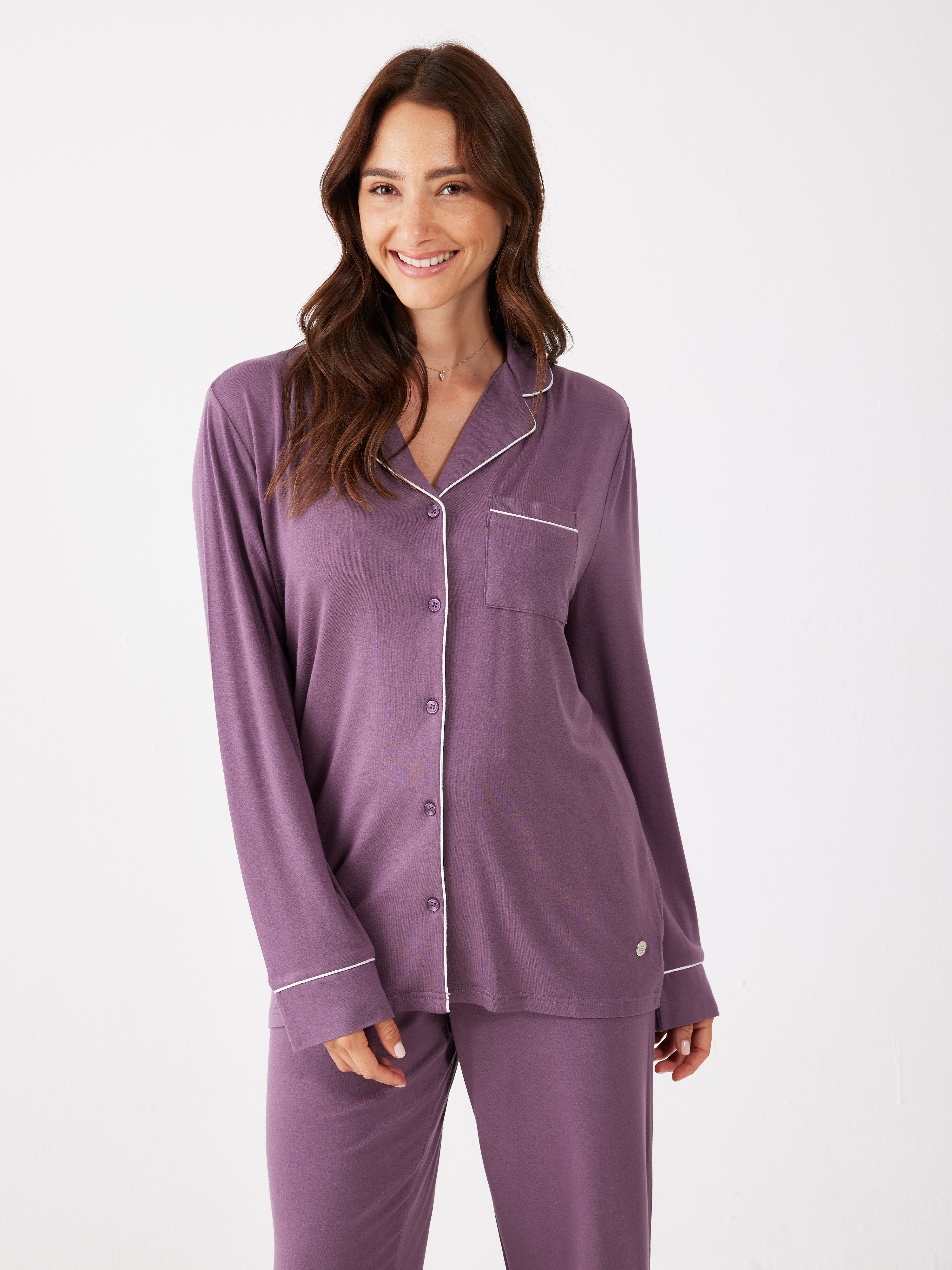 פיג'מה מכופתרת פספול ויסקוזה - סגול