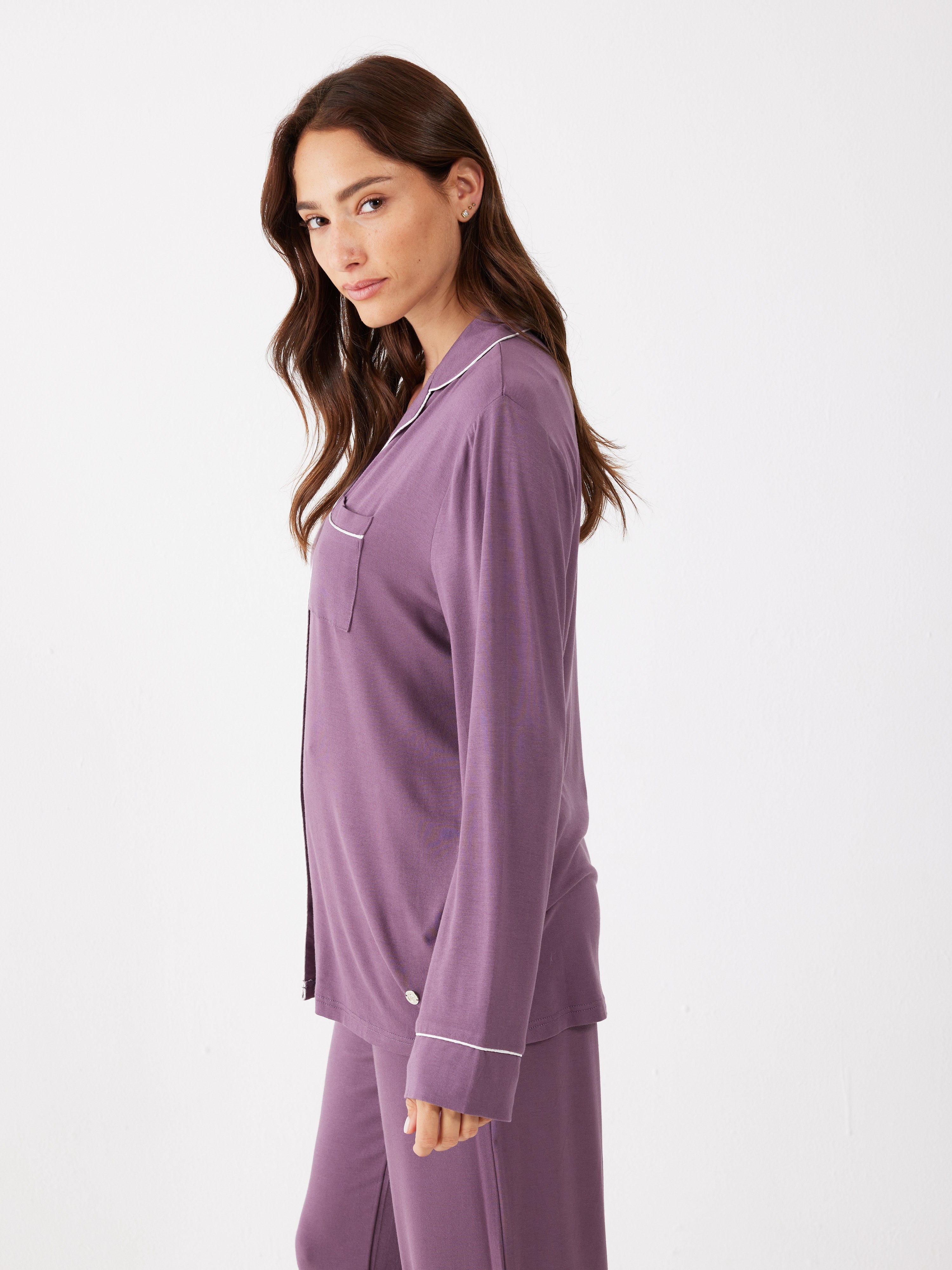 פיג'מה מכופתרת פספול ויסקוזה - סגול