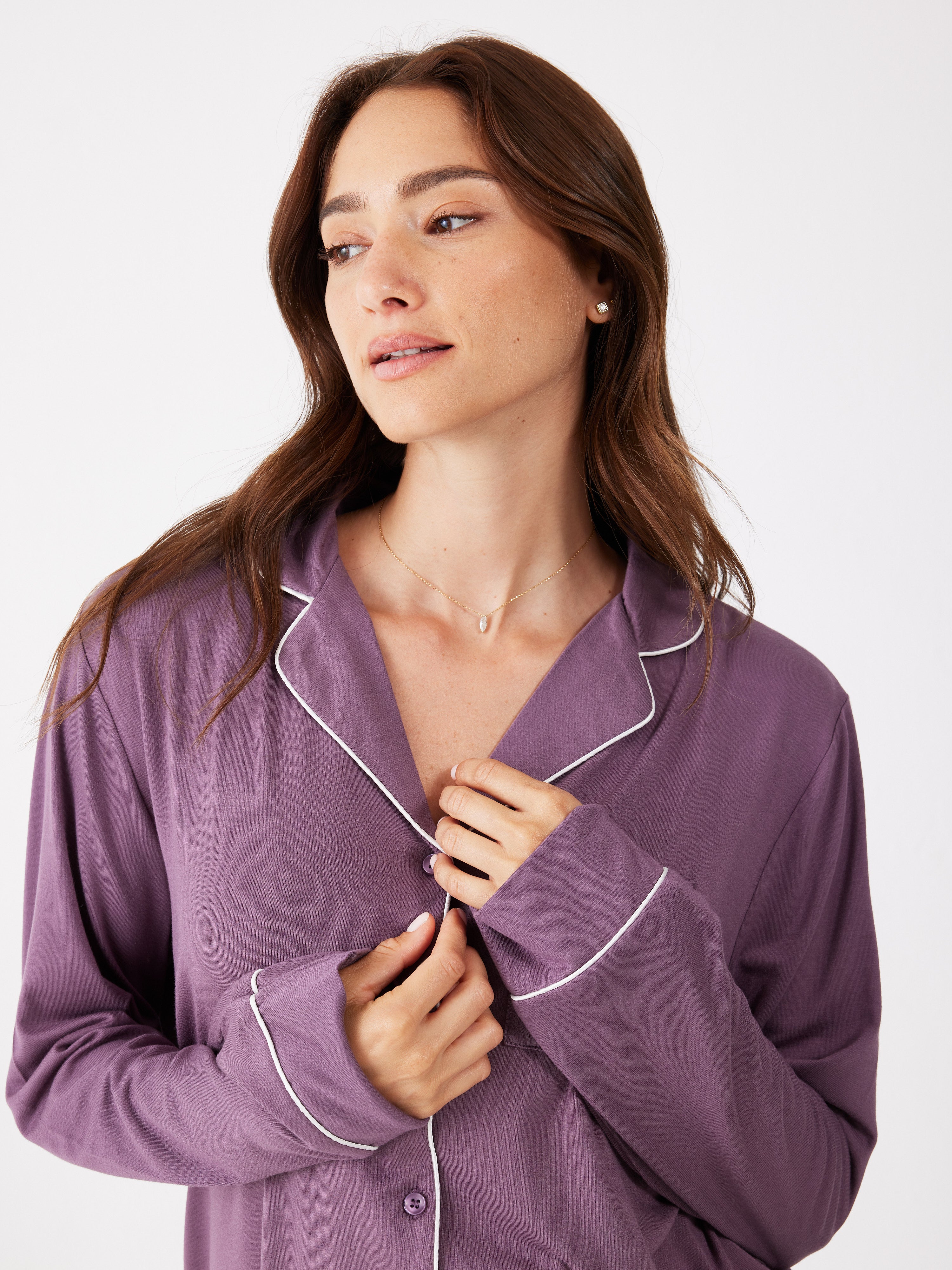 פיג'מה מכופתרת פספול ויסקוזה - סגול