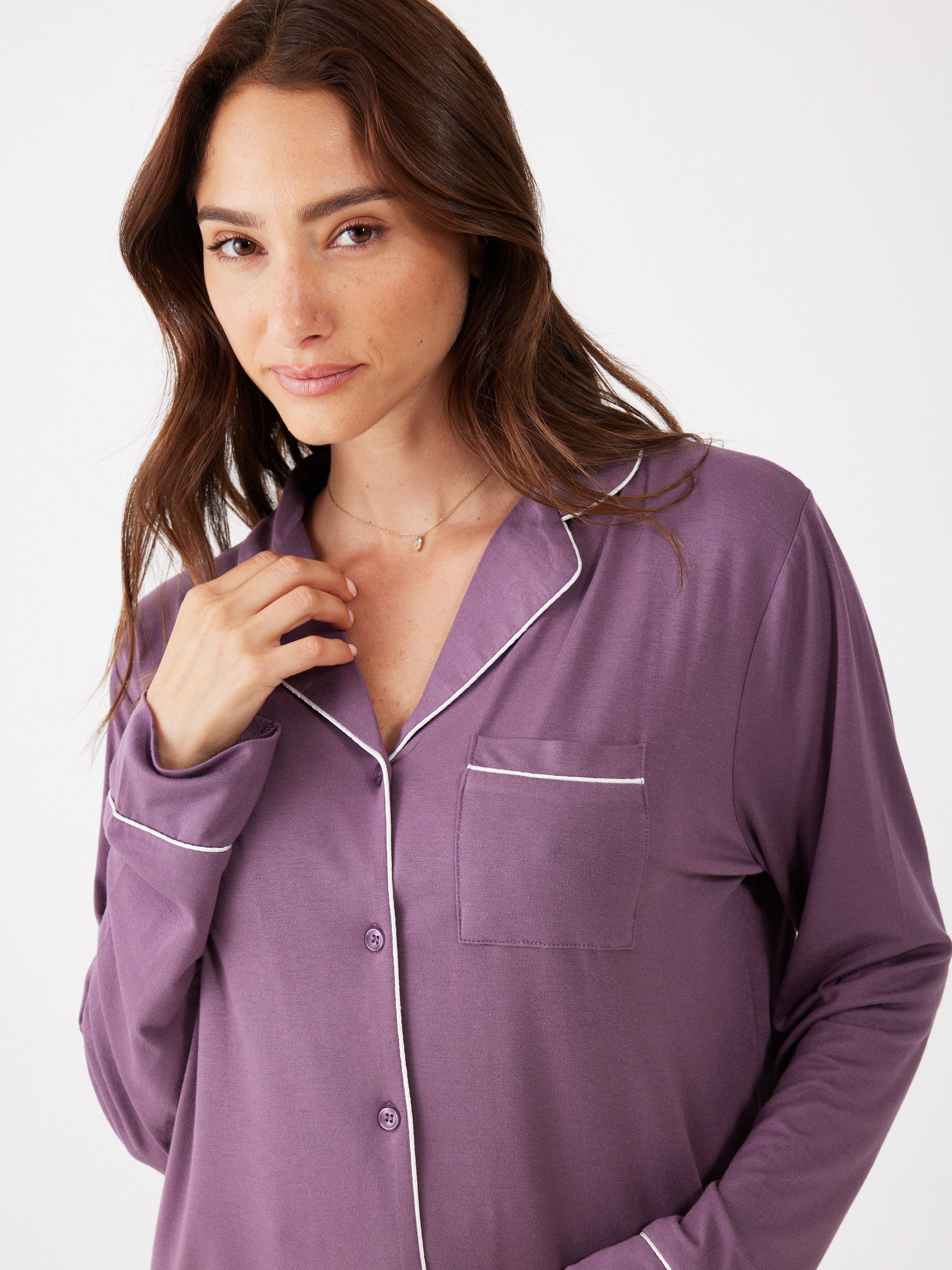 פיג'מה מכופתרת פספול ויסקוזה - סגול