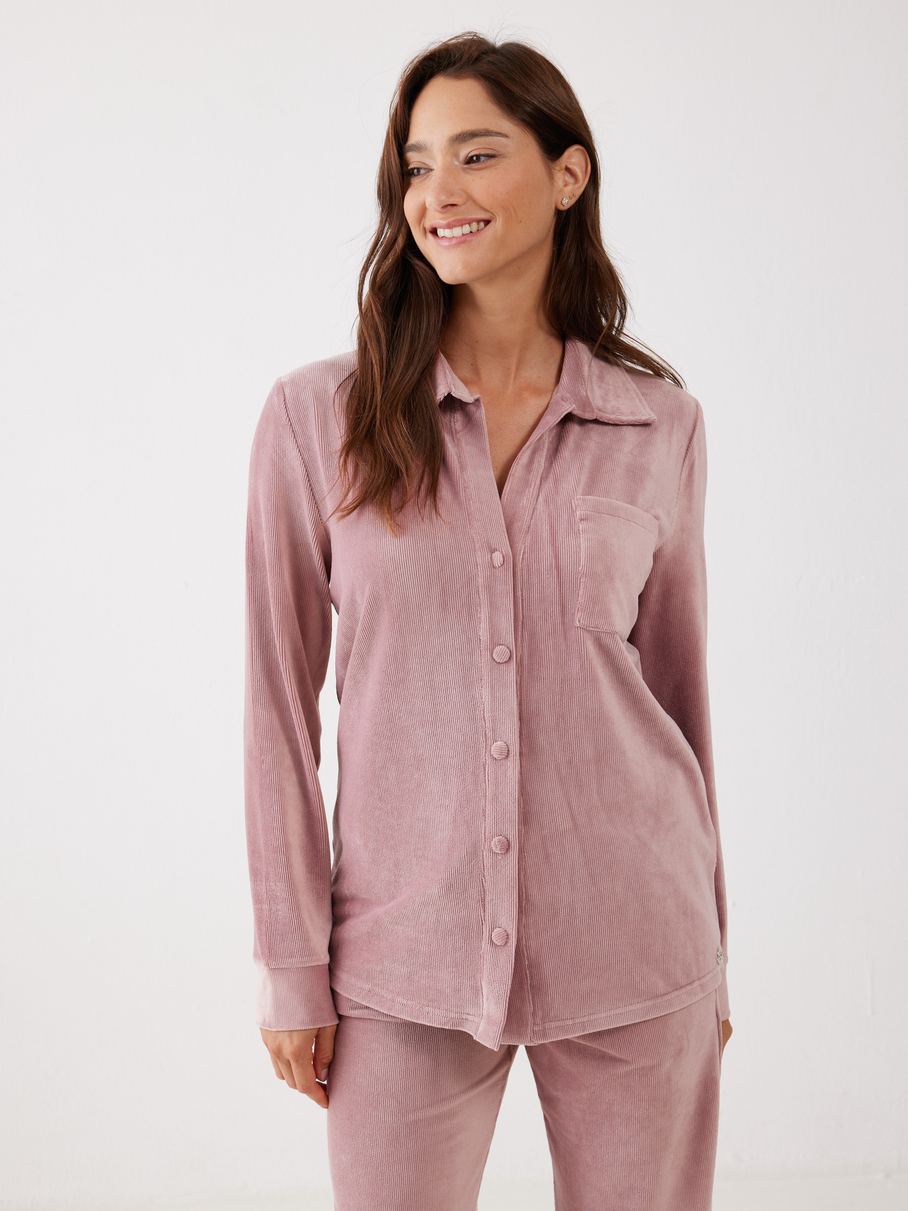 חליפה מכופתרת פסים קטיפה - ורוד מעושן