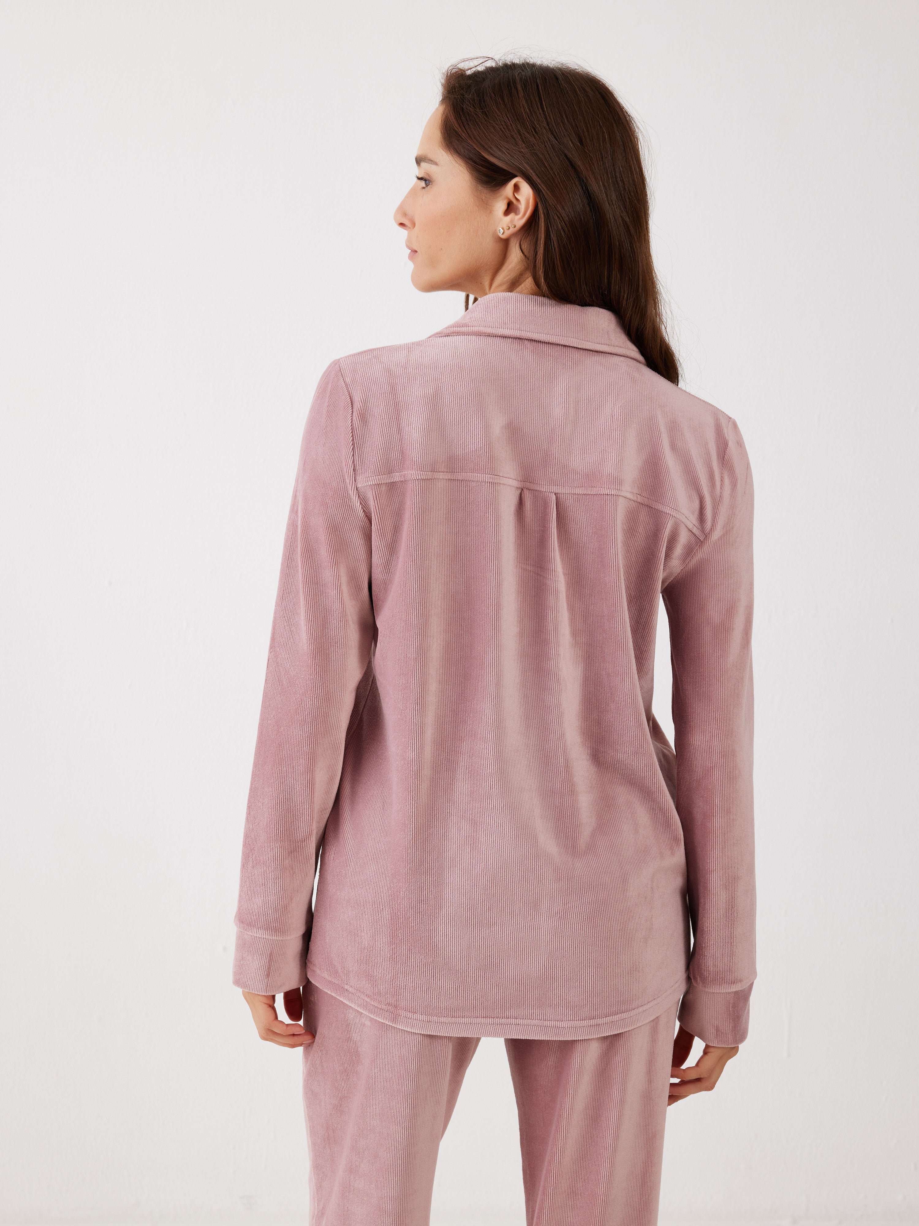 חליפה מכופתרת פסים קטיפה - ורוד מעושן