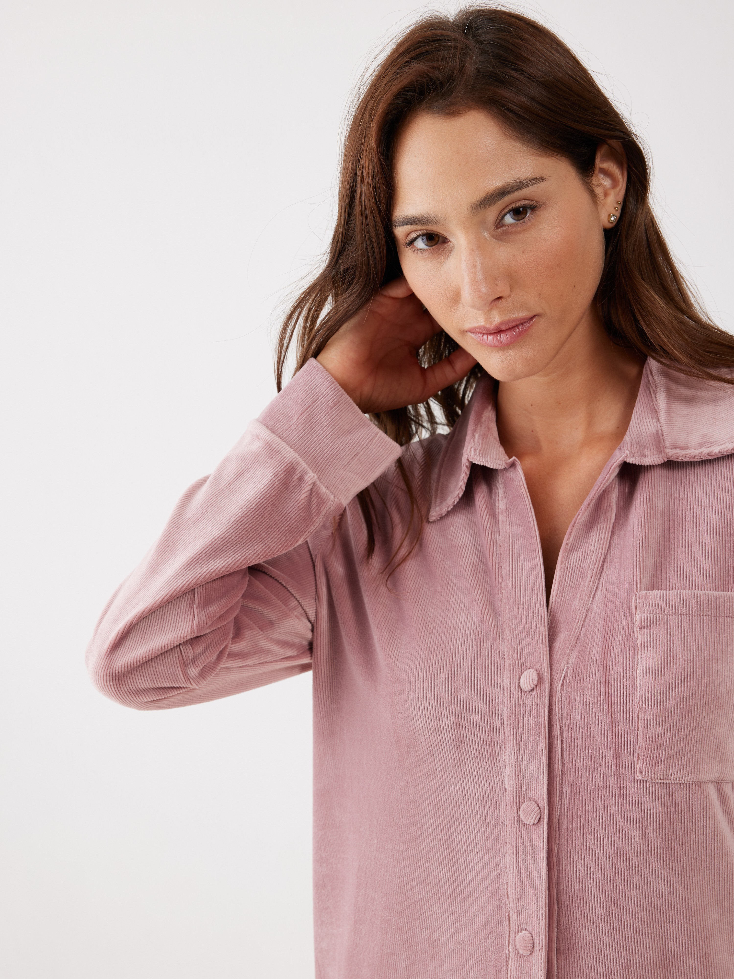 חליפה מכופתרת פסים קטיפה - ורוד מעושן