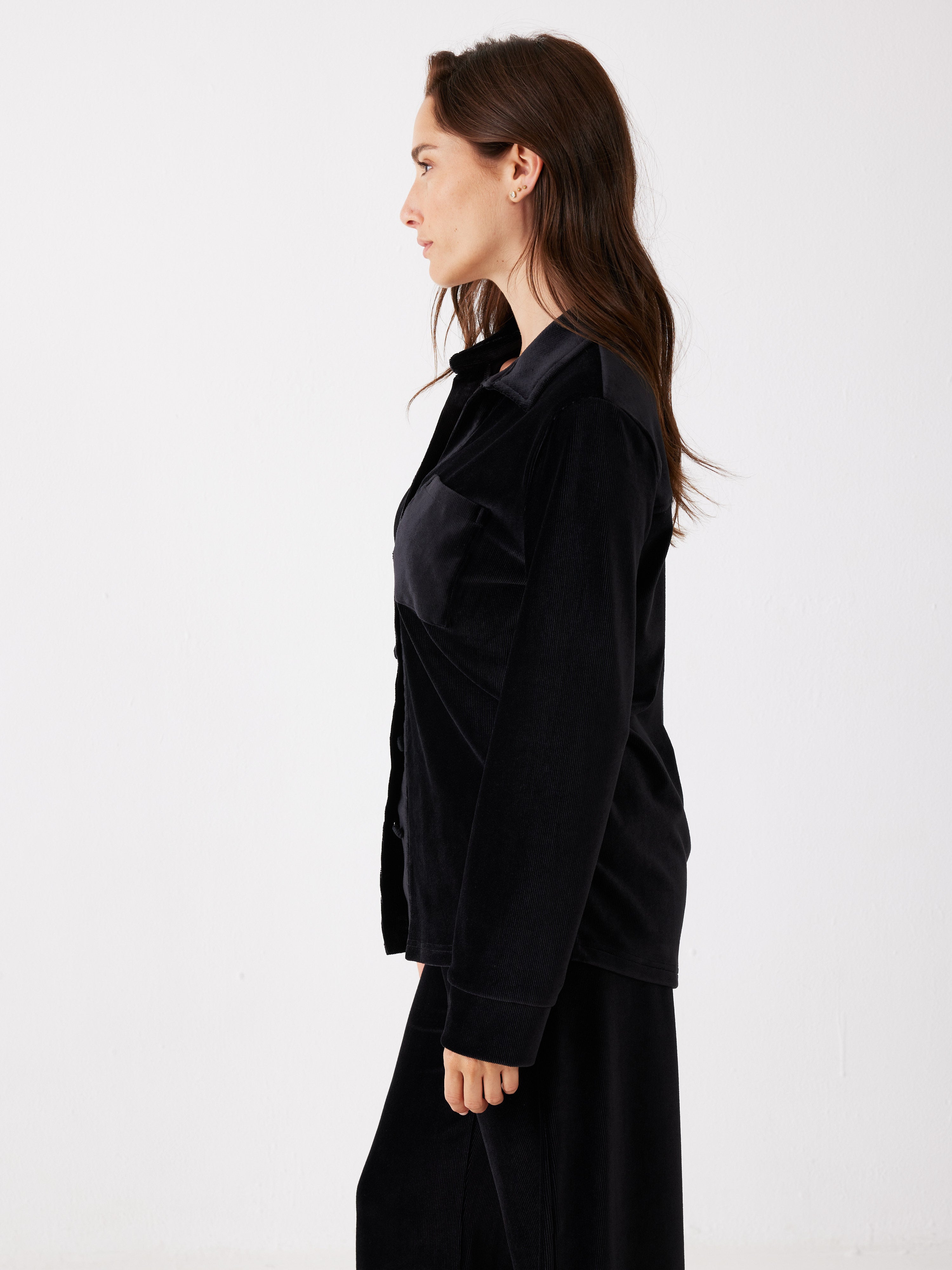 חליפה מכופתרת פסים קטיפה - שחור