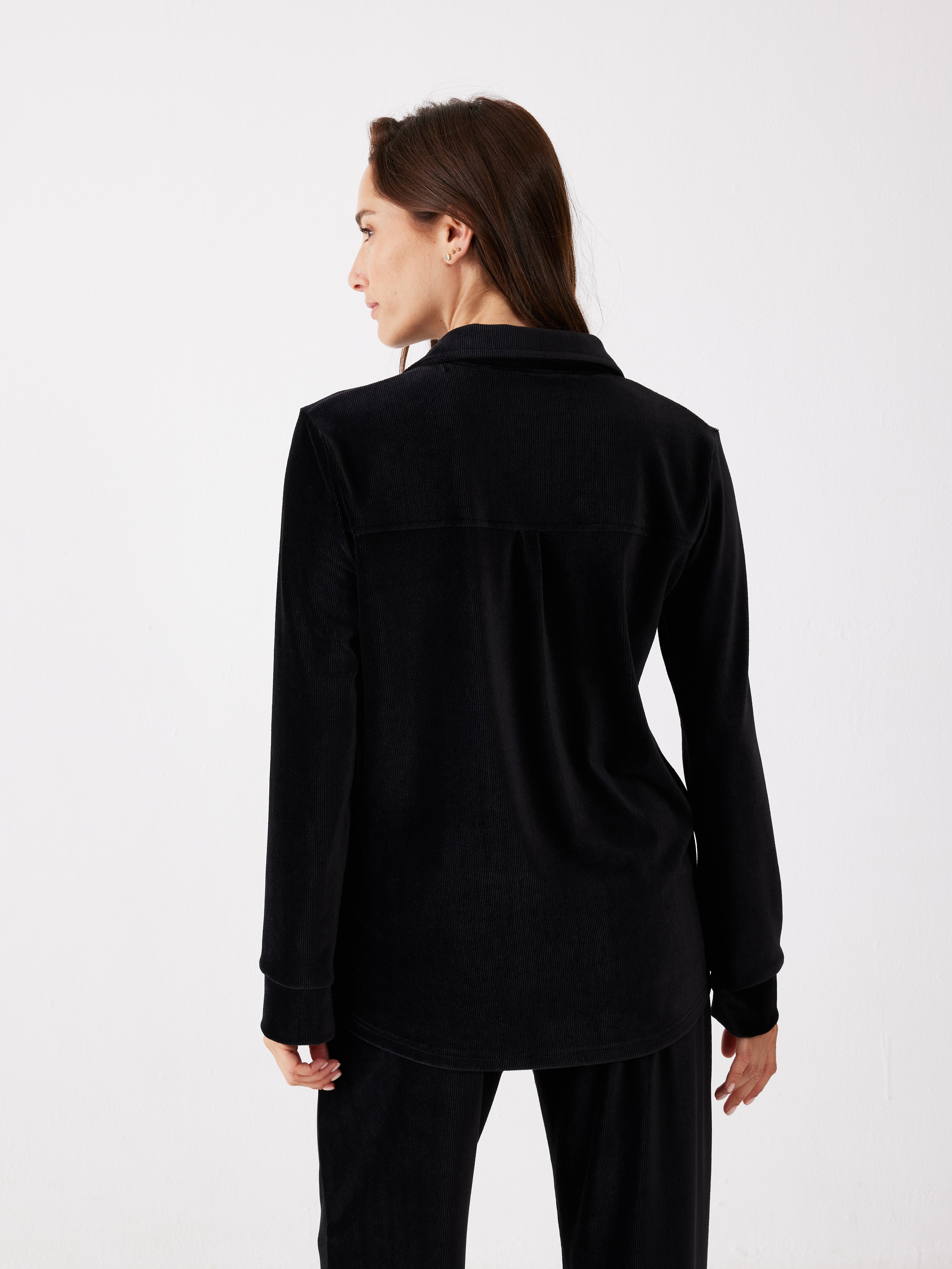 חליפה מכופתרת פסים קטיפה - שחור