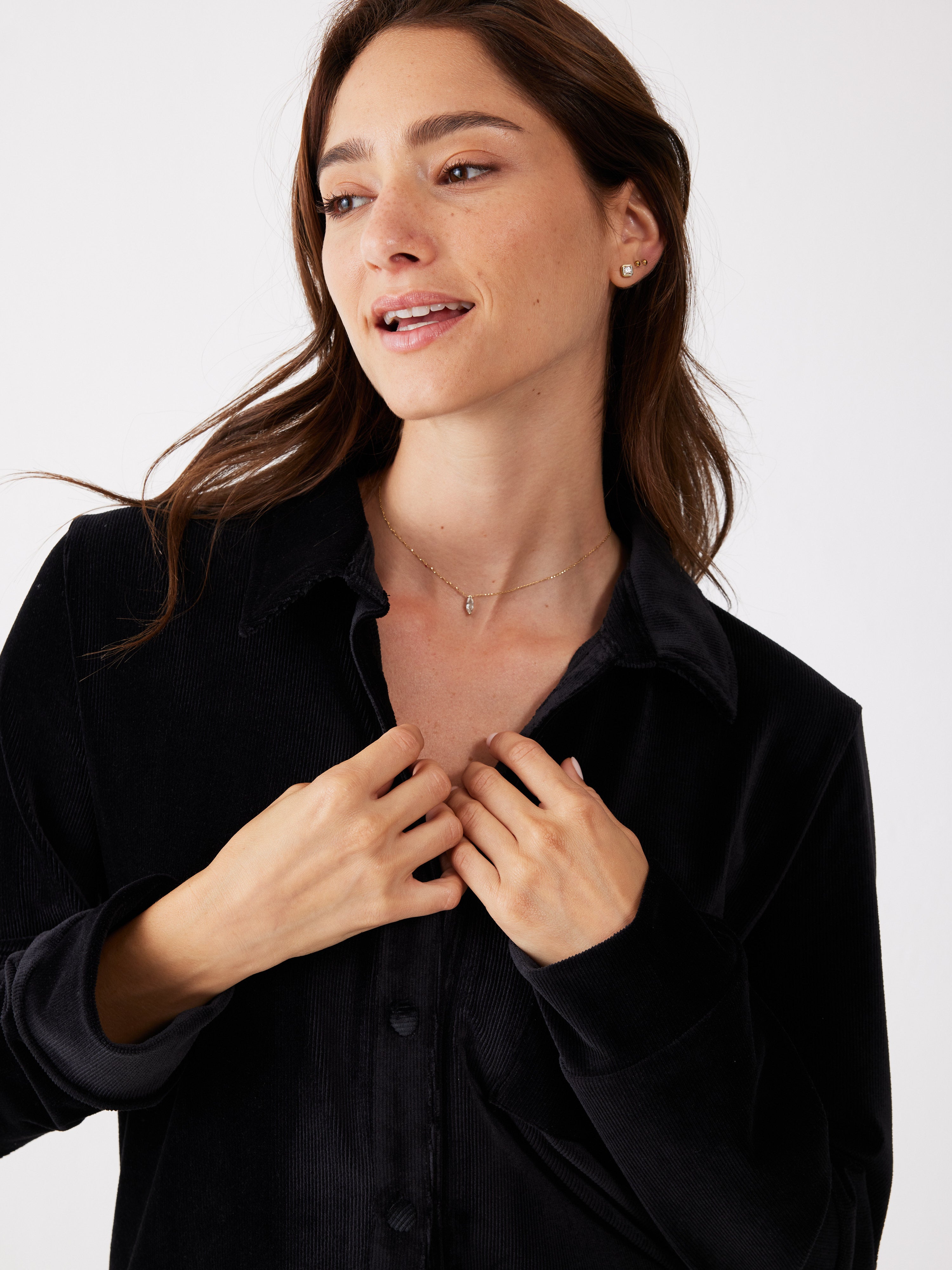 חליפה מכופתרת פסים קטיפה - שחור