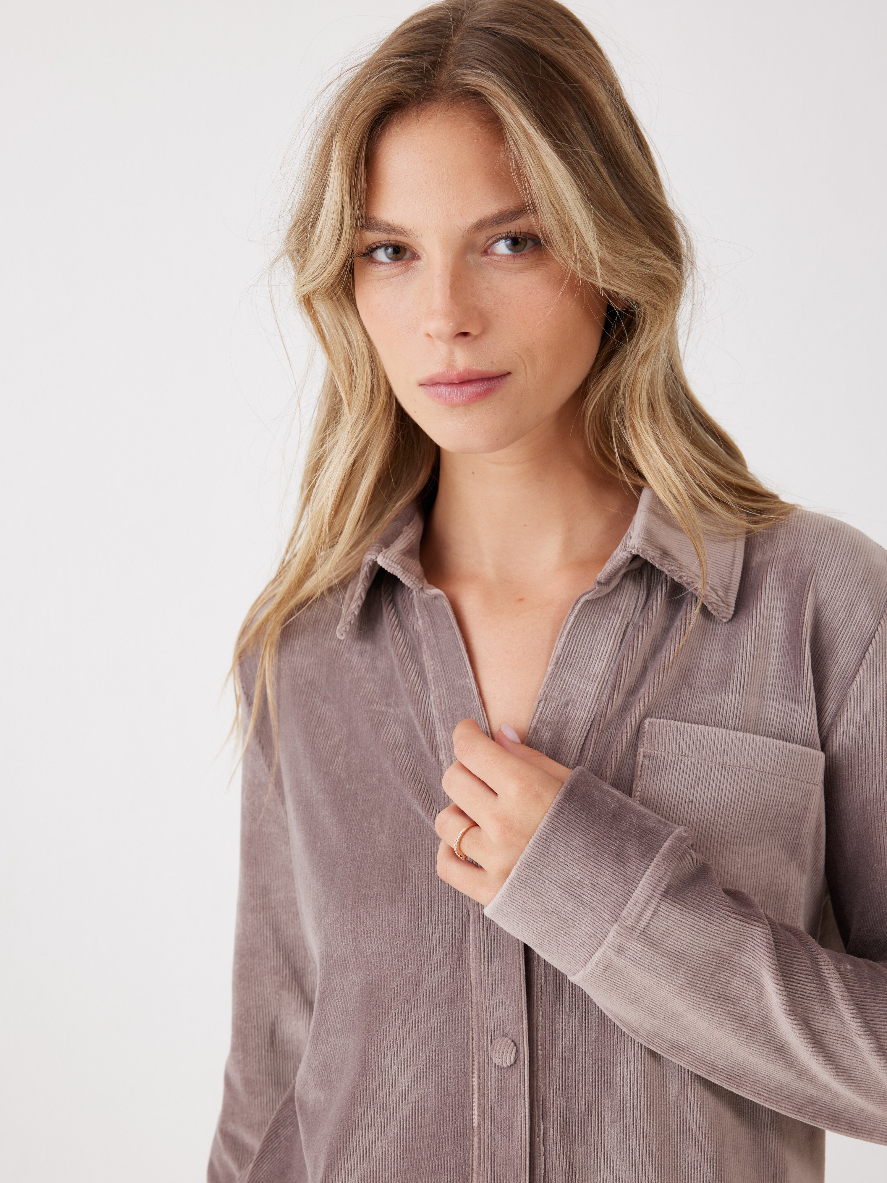 חליפה מכופתרת פסים קטיפה - קפה