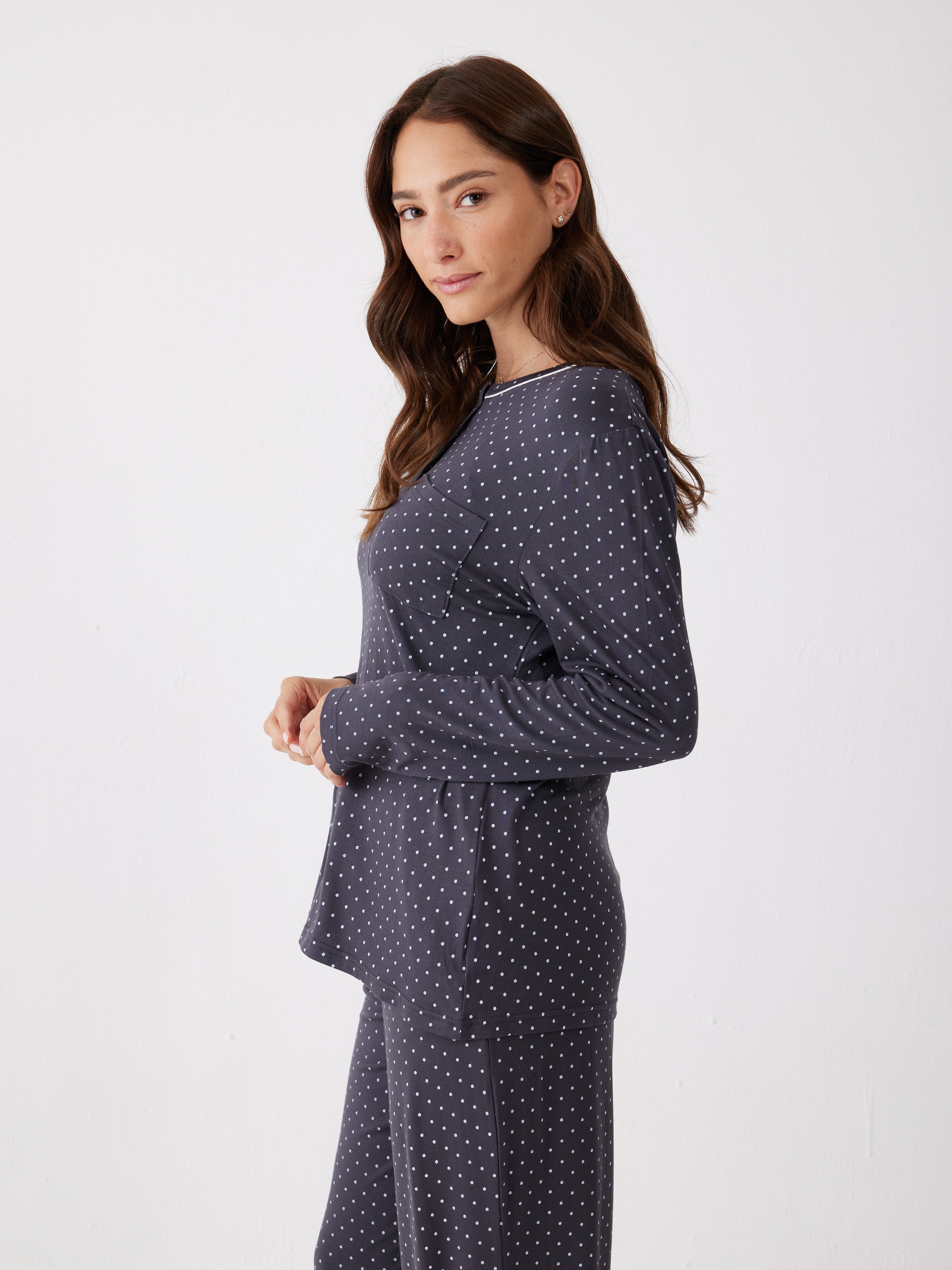 פיג'מה נקודות ויסקוזה - אפור כהה