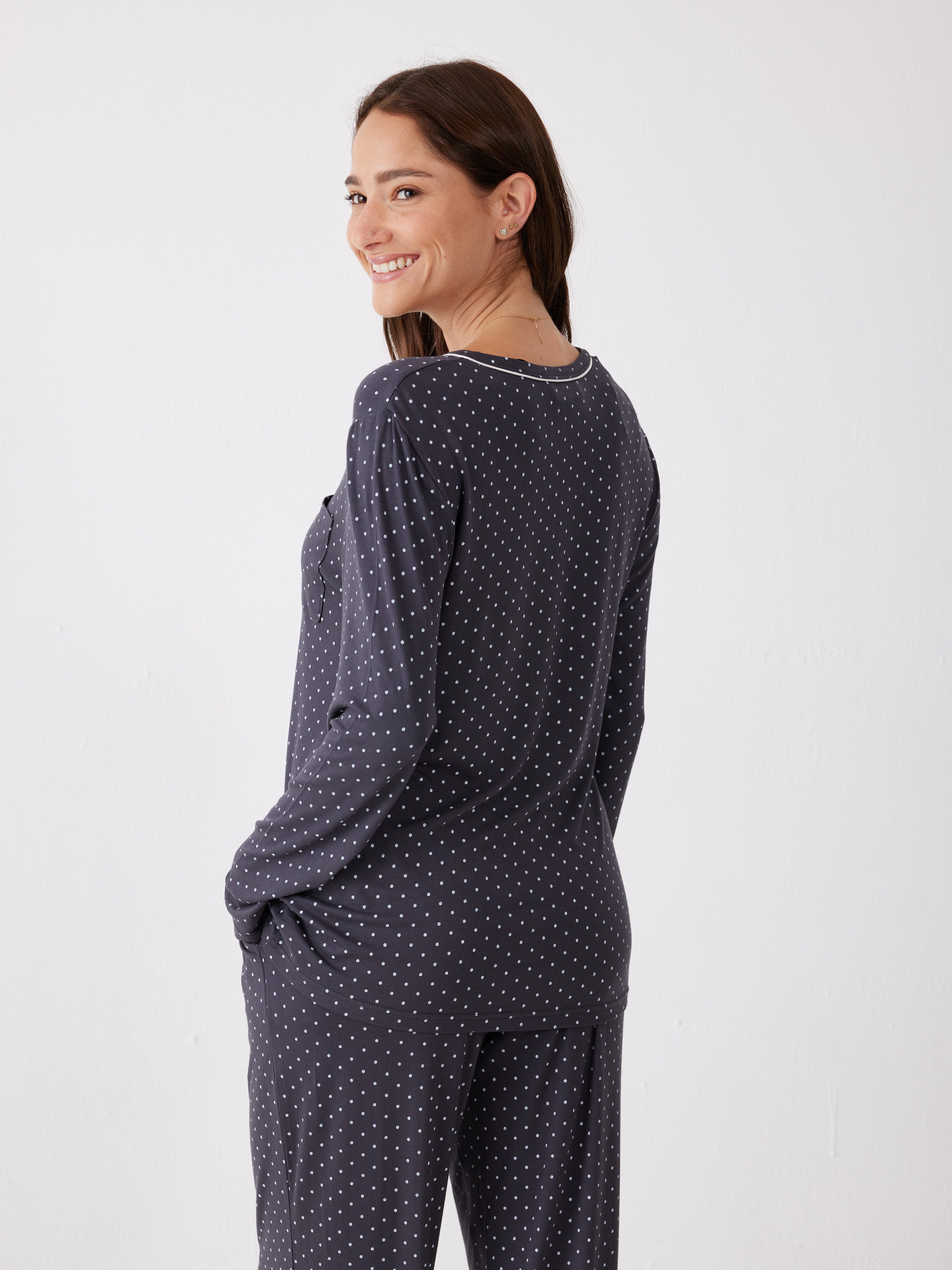 פיג'מה נקודות ויסקוזה - אפור כהה