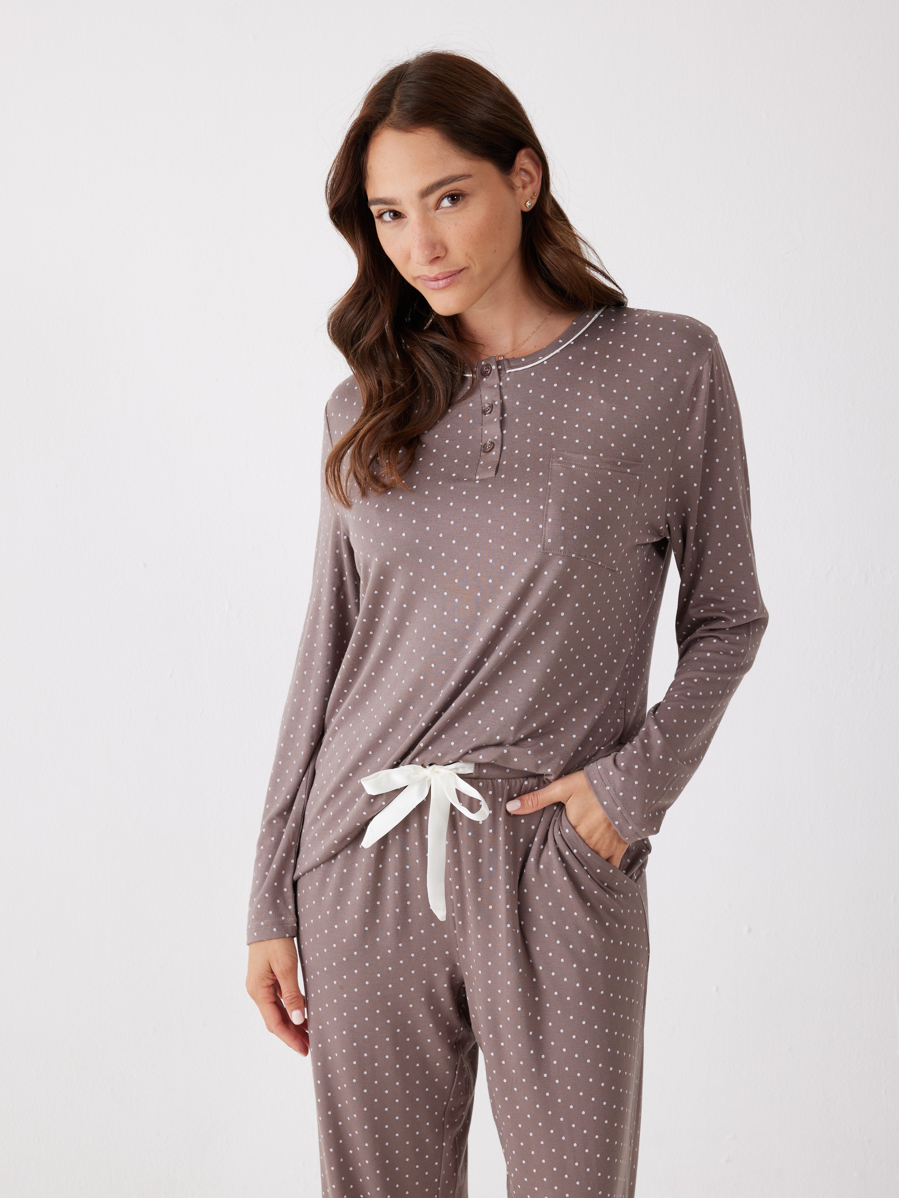 פיג'מה נקודות ויסקוזה -חום