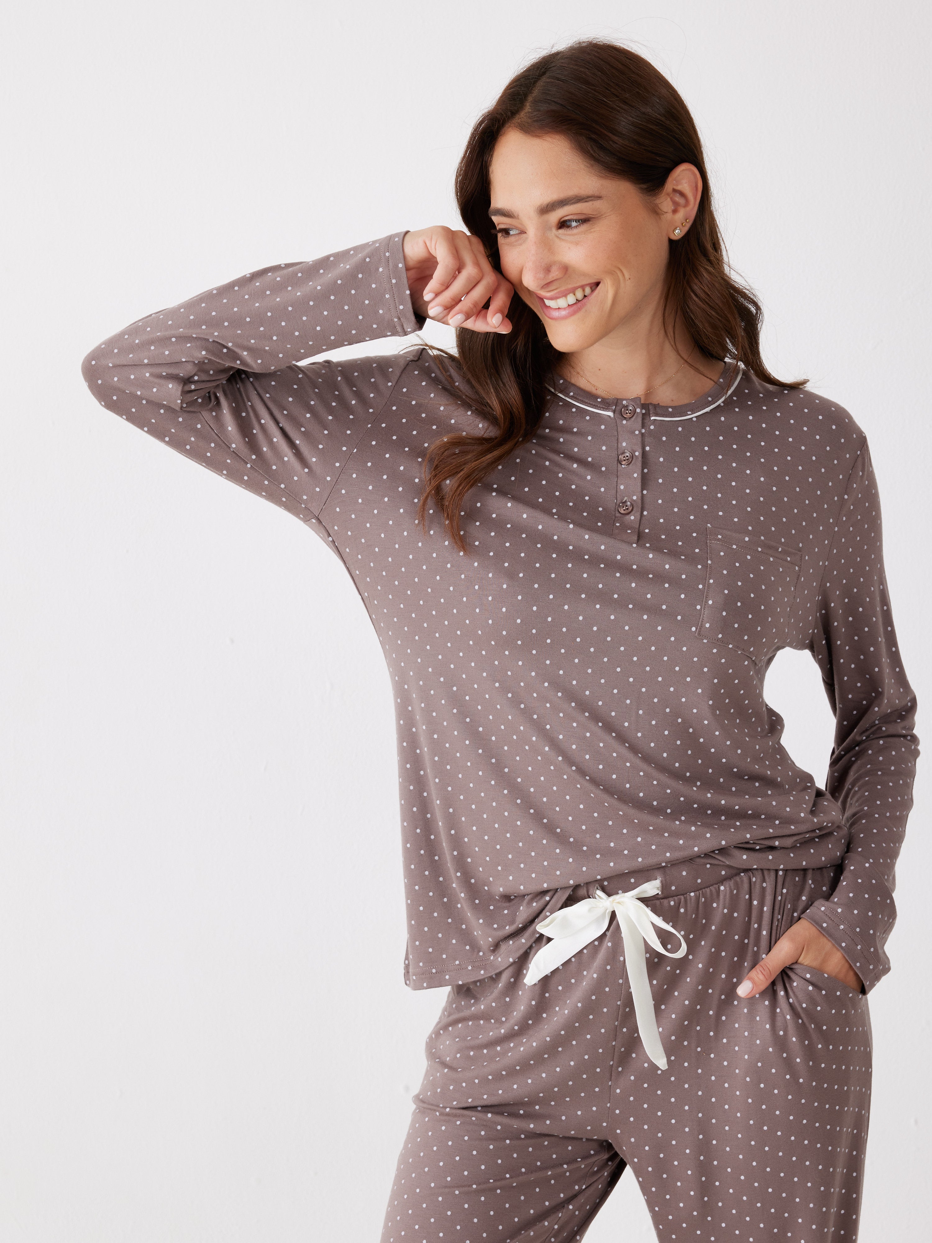 פיג'מה נקודות ויסקוזה -חום