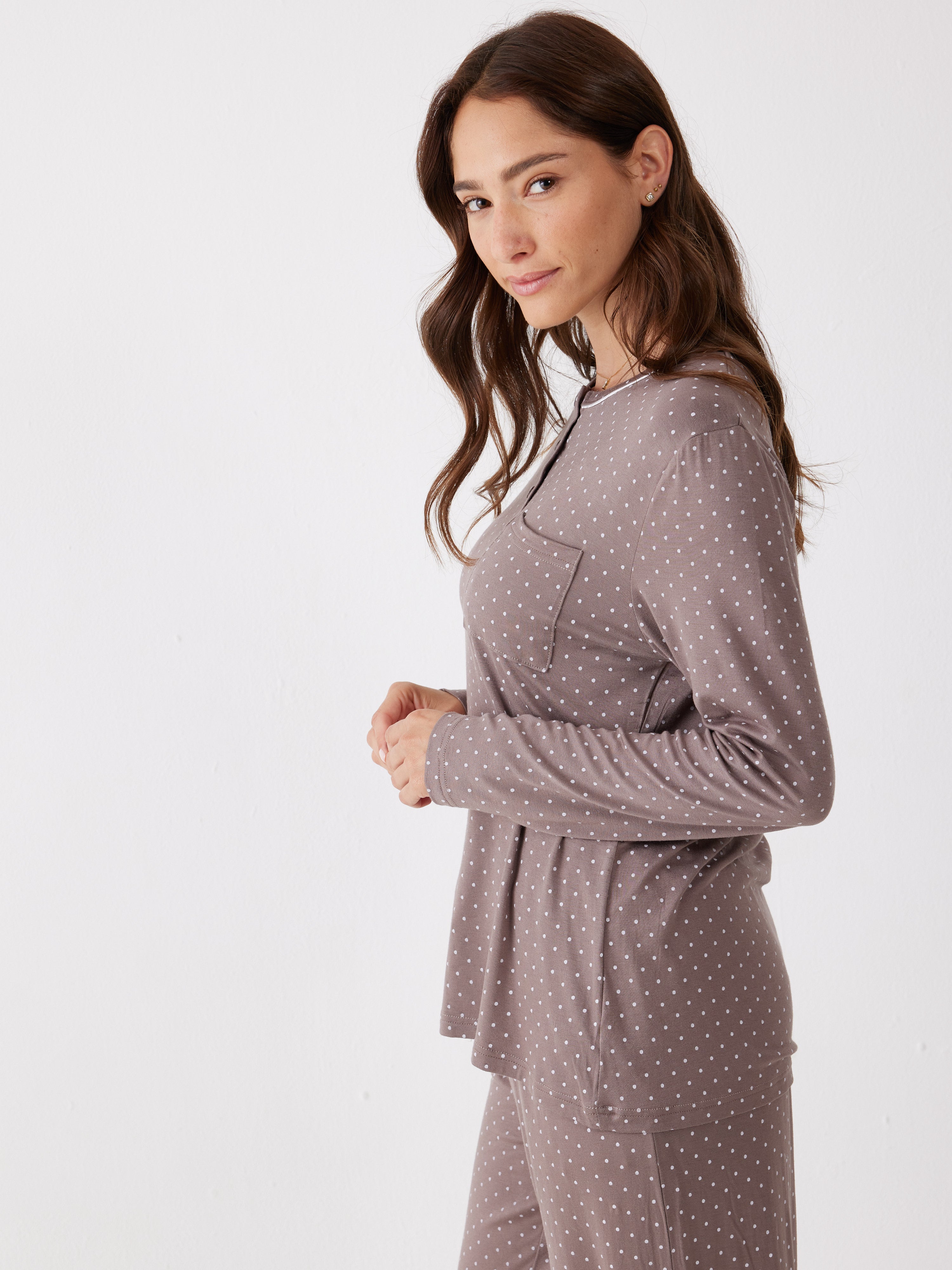 פיג'מה נקודות ויסקוזה -חום