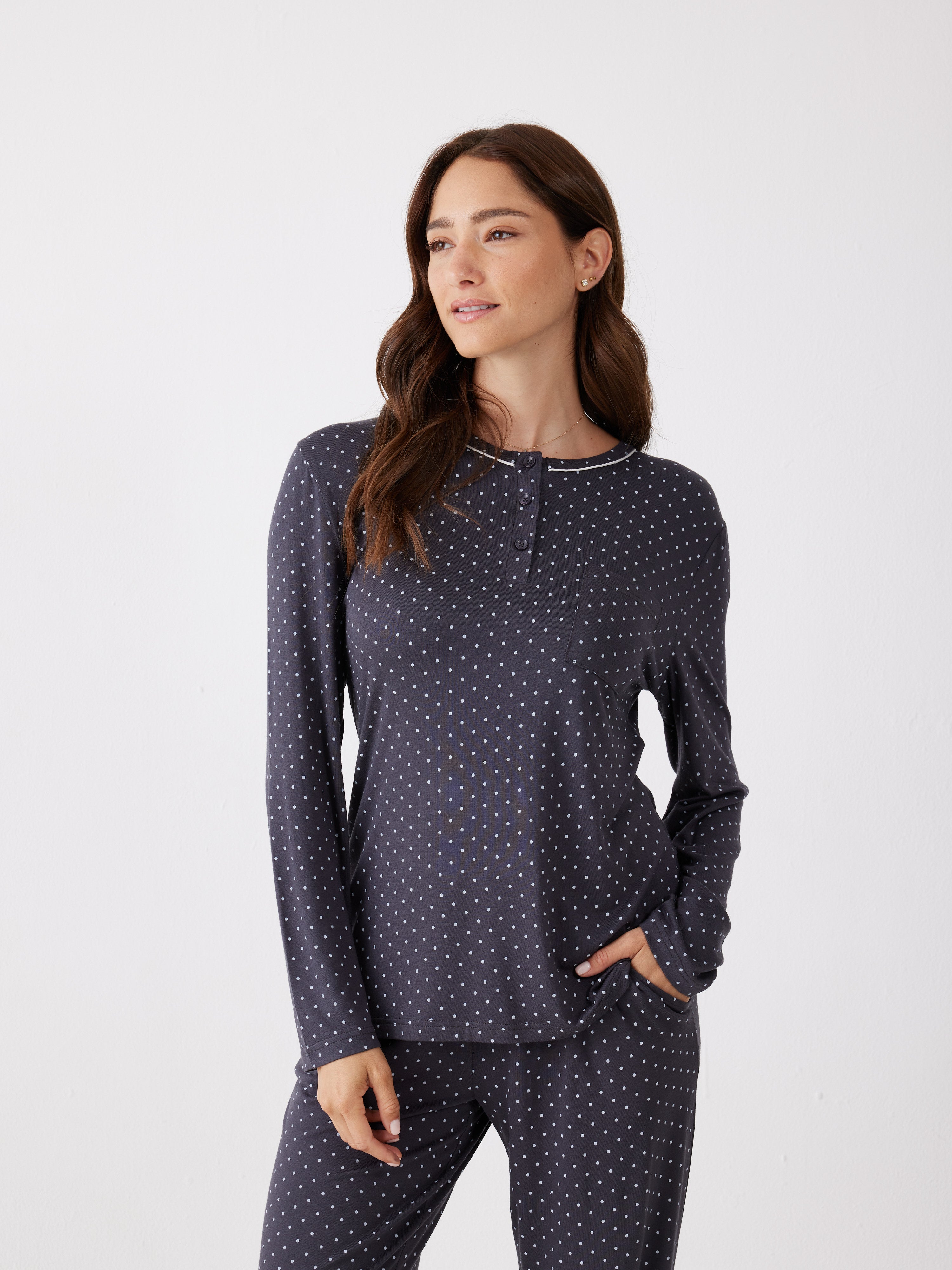 פיג'מה נקודות ויסקוזה - אפור כהה