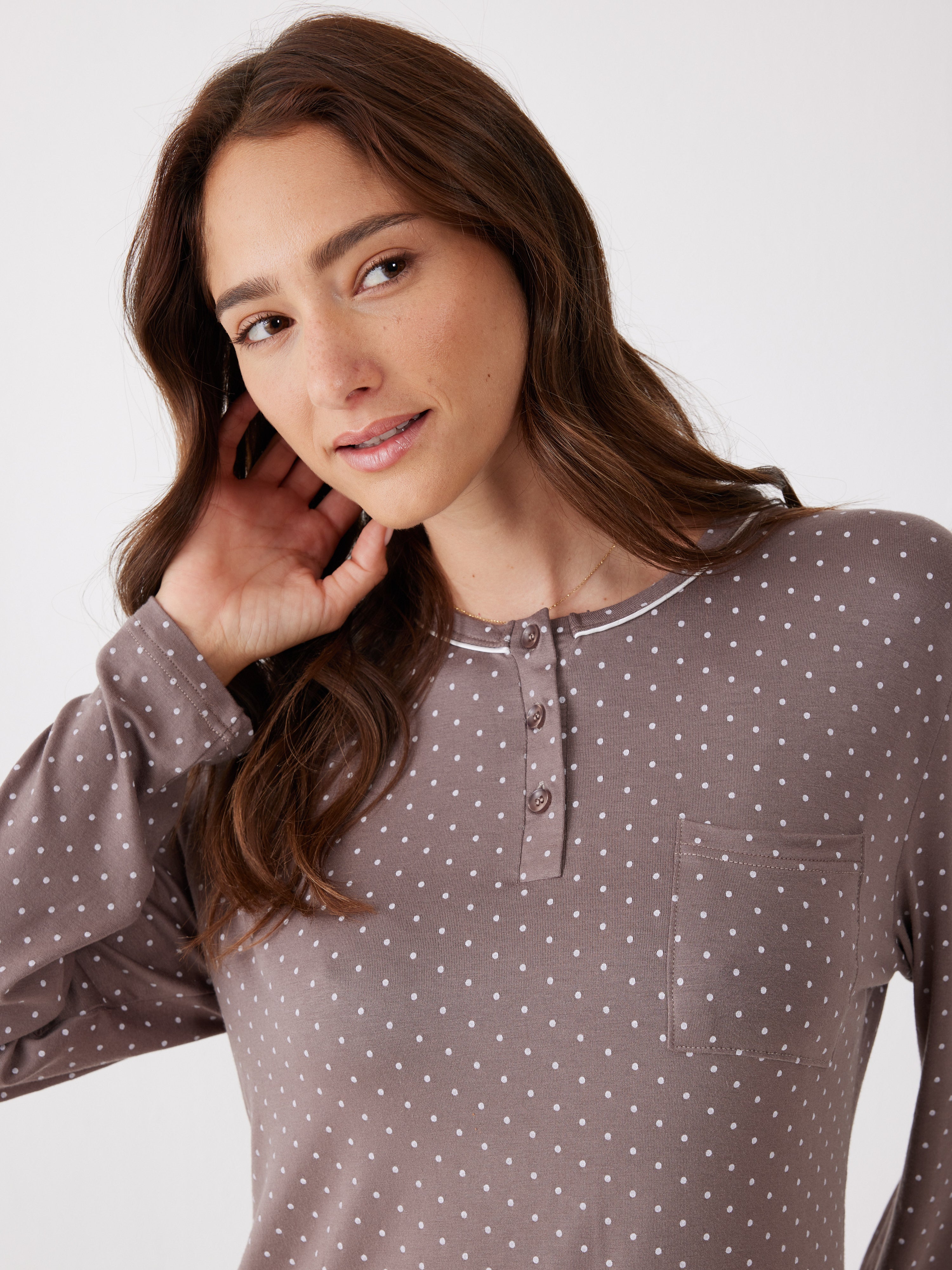 פיג'מה נקודות ויסקוזה -חום