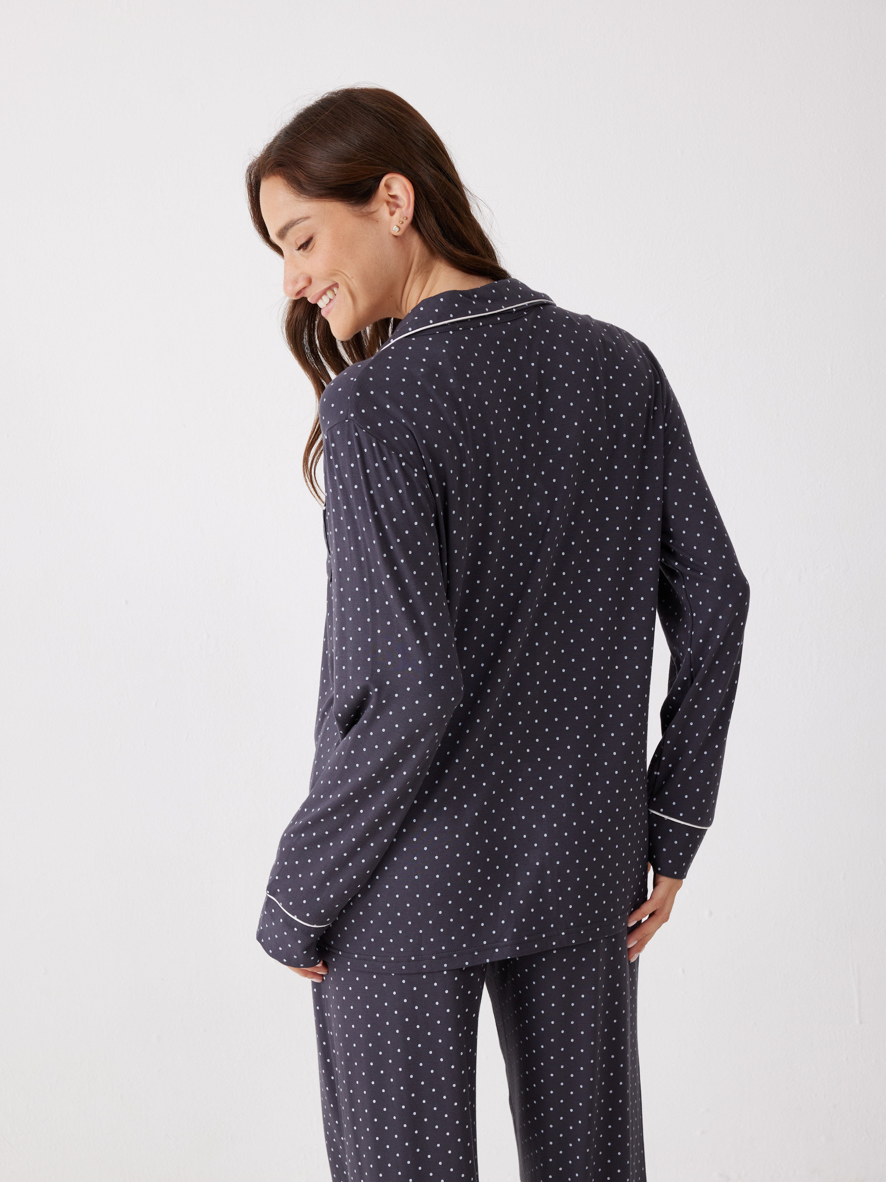 פיג'מה מכופתרת נקודות ויסקוזה - אפור כהה