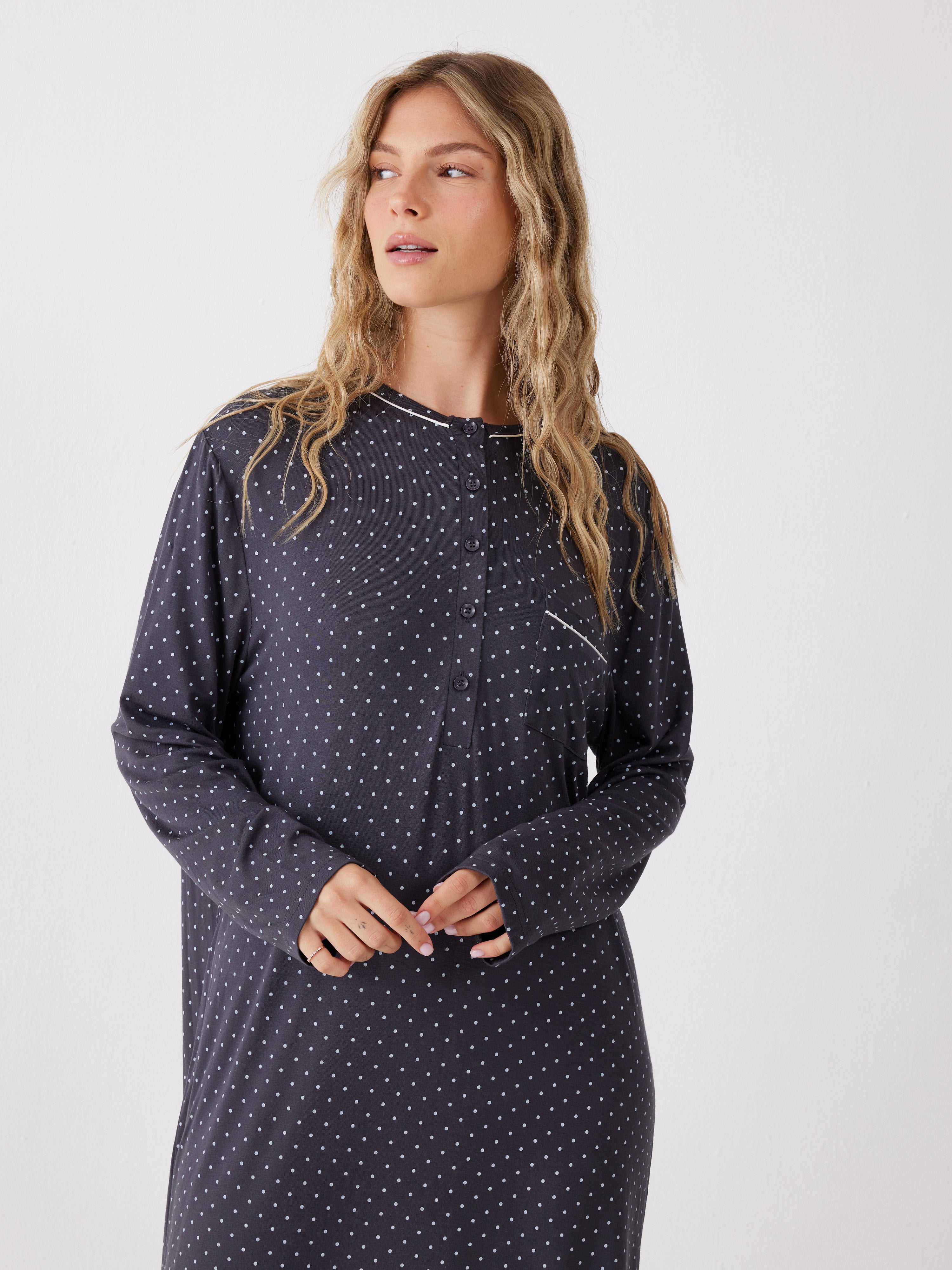 כותונת נקודות ויסקוזה - אפור כהה