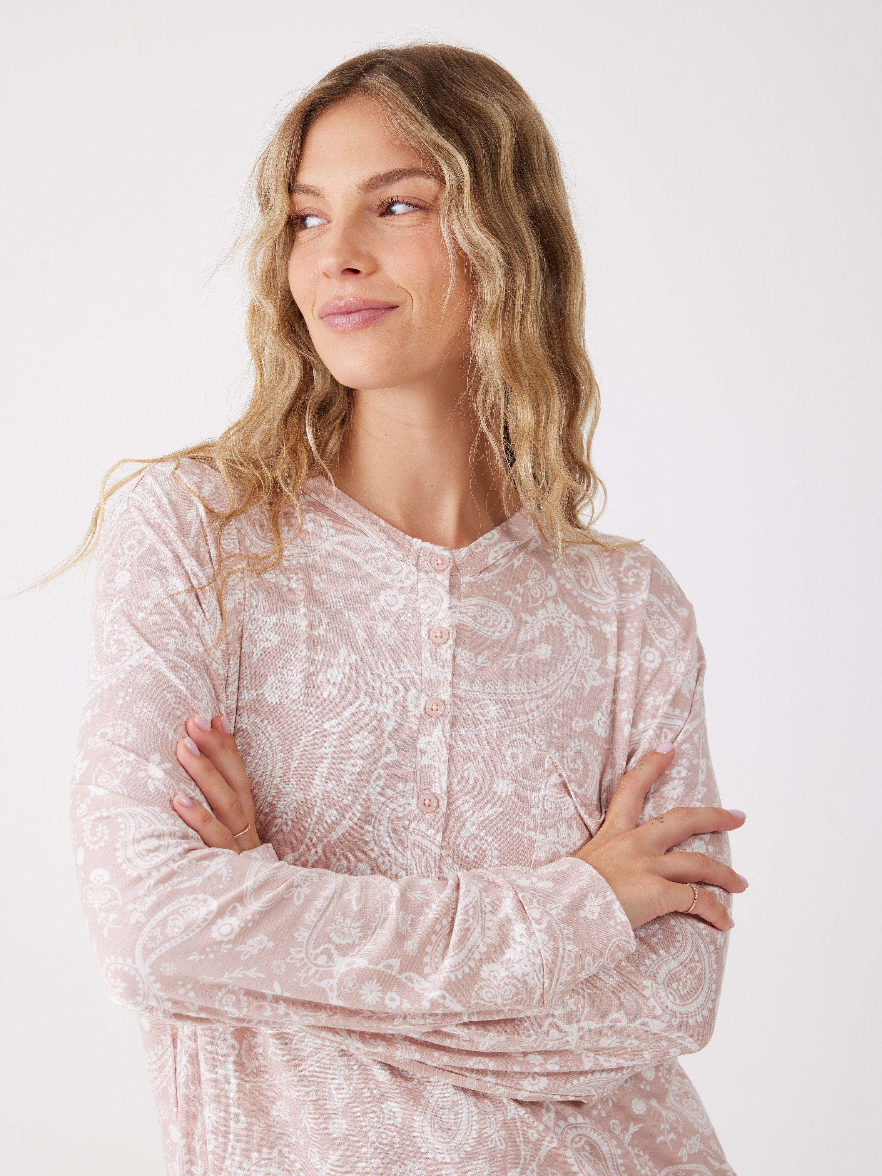 כותונת פייזלי ויסקוזה - ורוד מעושן