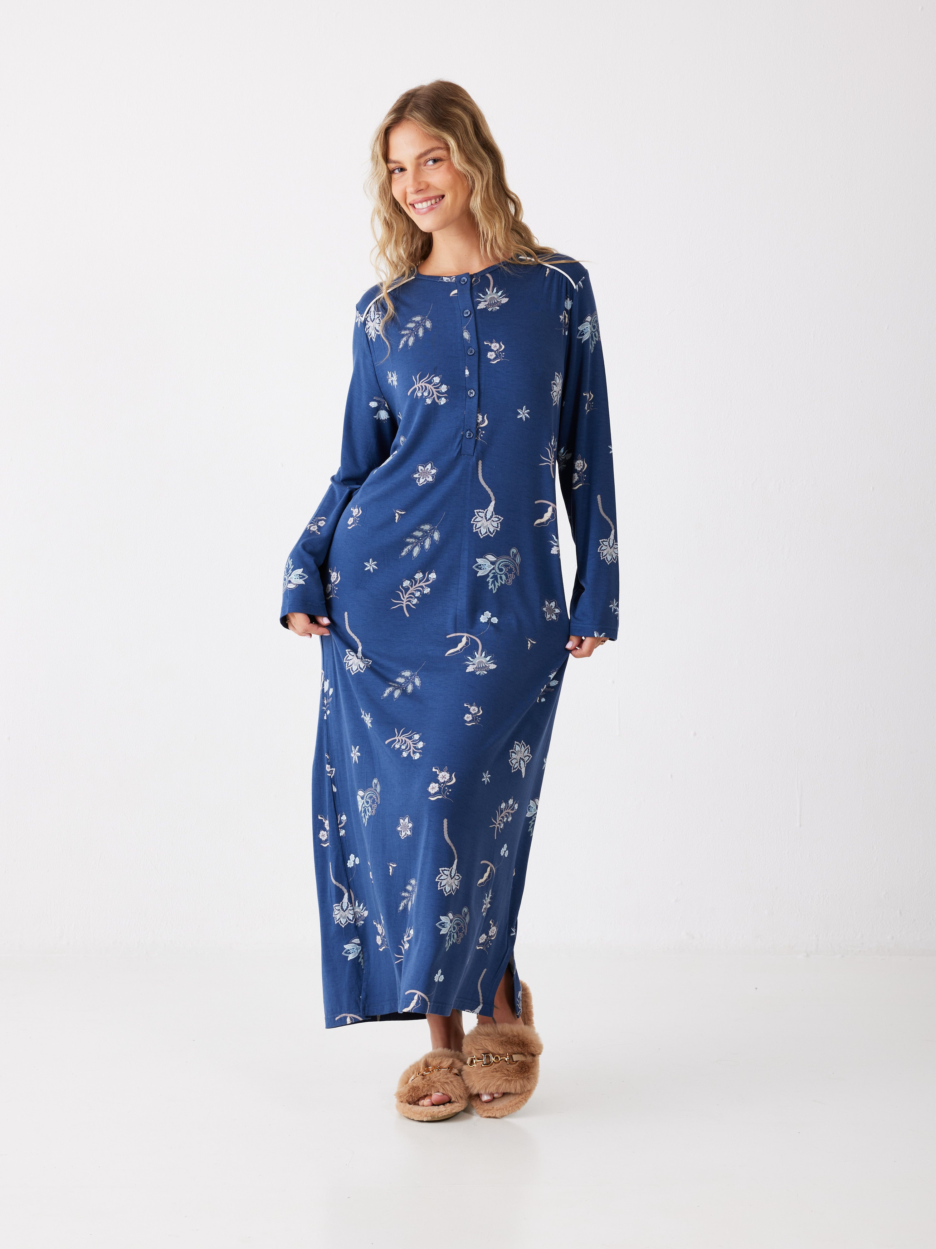 כותונת פרחונית ויסקוזה - כחול