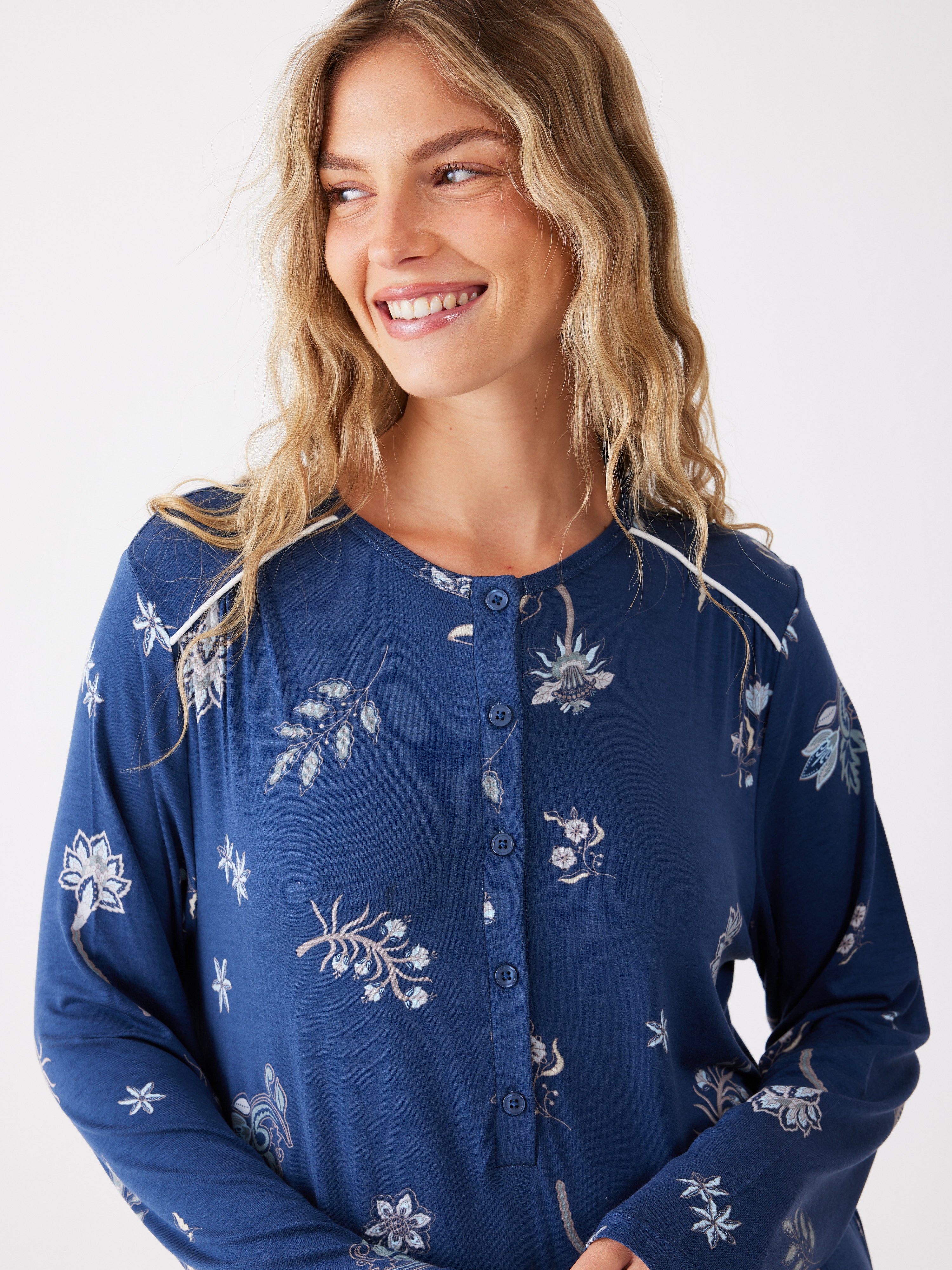 כותונת פרחונית ויסקוזה - כחול