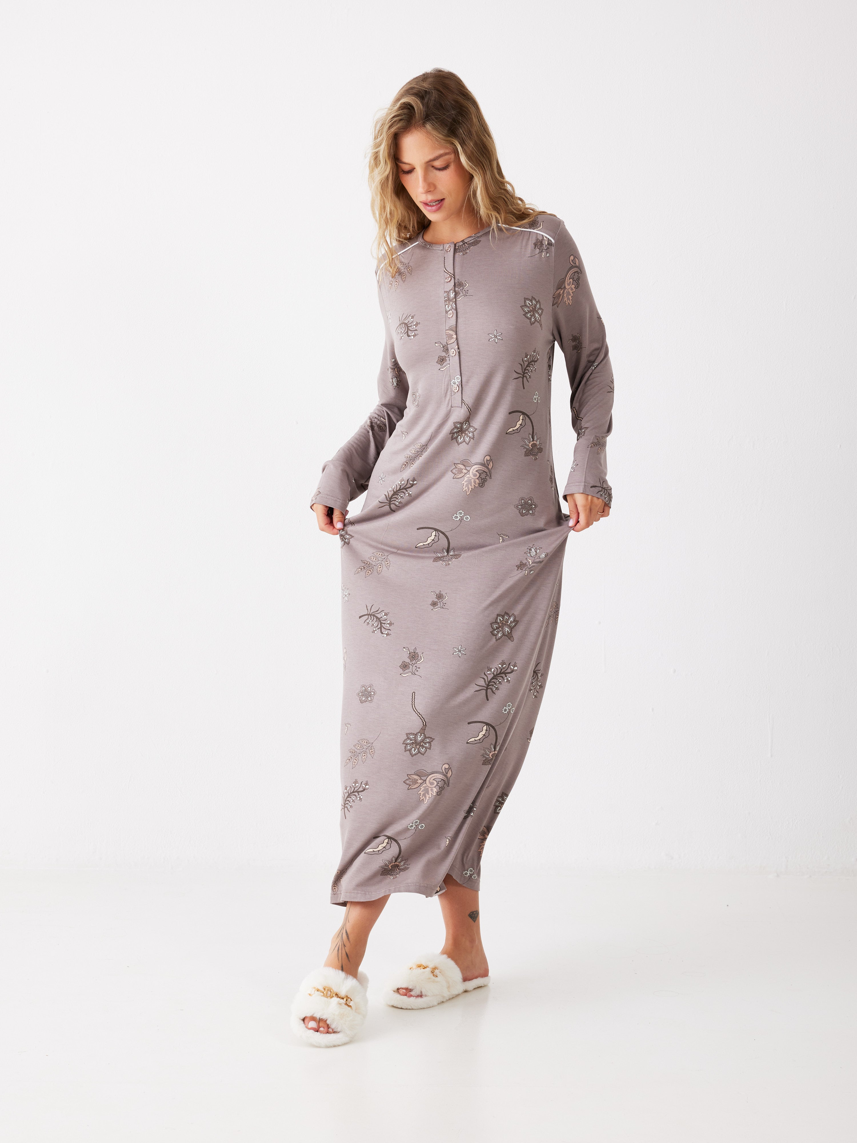 כותונת פרחונית ויסקוזה - קפה