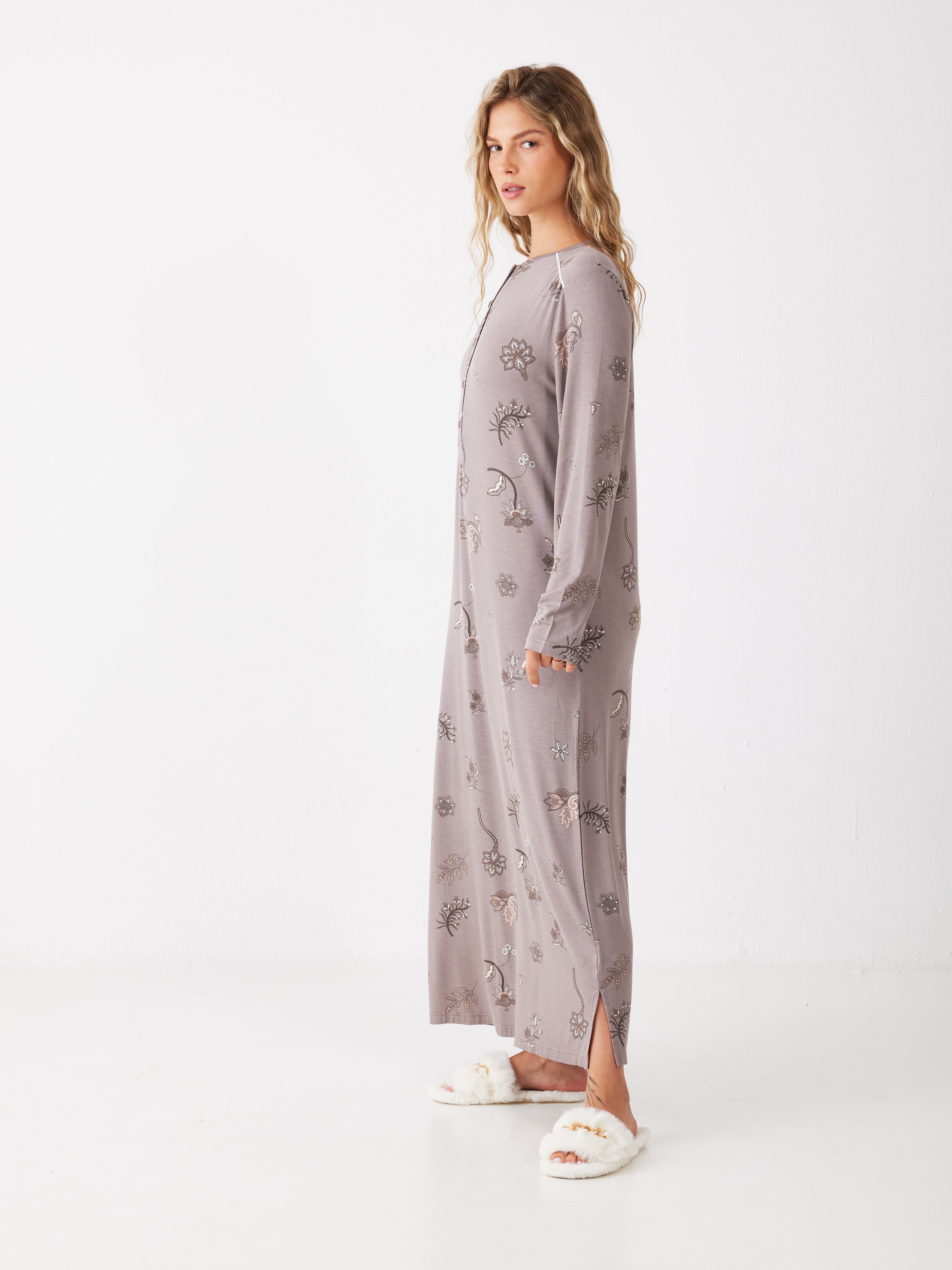 כותונת פרחונית ויסקוזה - קפה