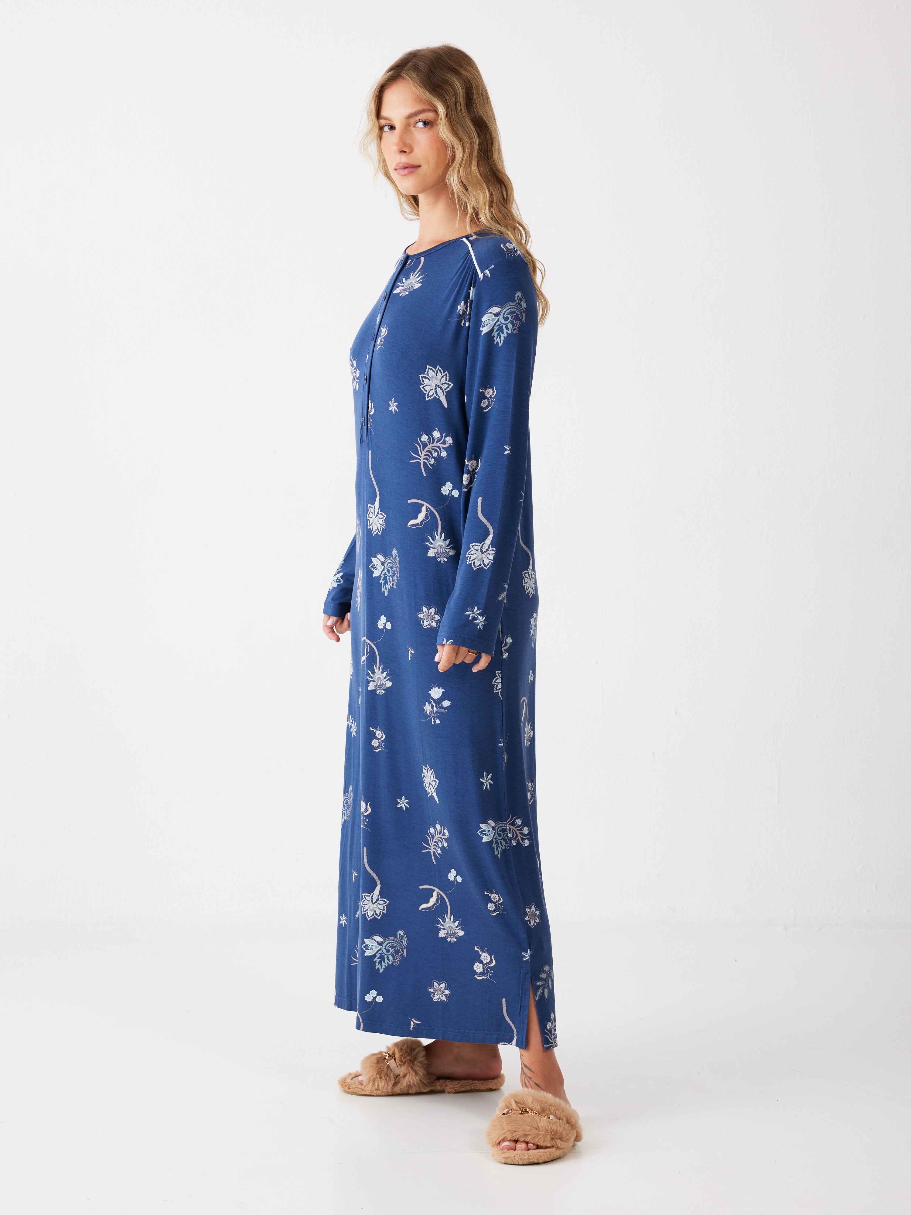 כותונת פרחונית ויסקוזה - כחול