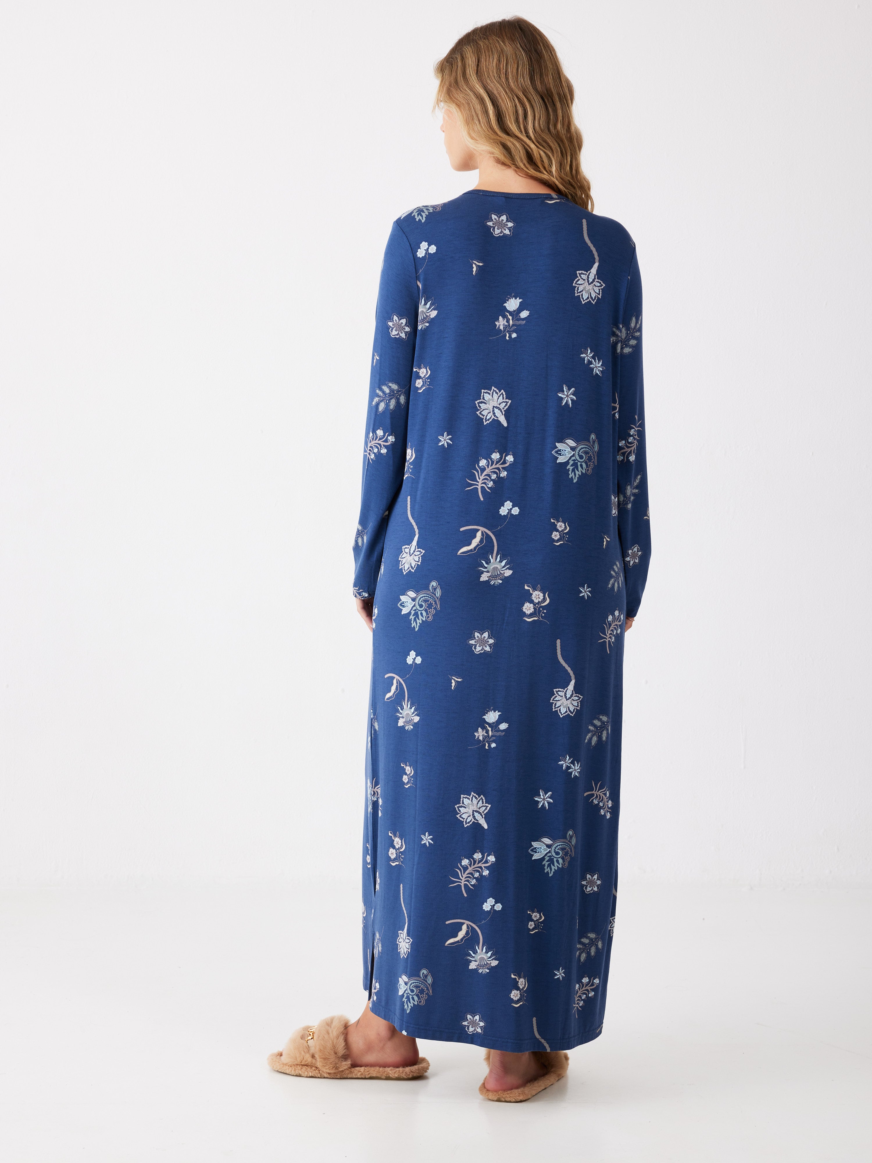 כותונת פרחונית ויסקוזה - כחול