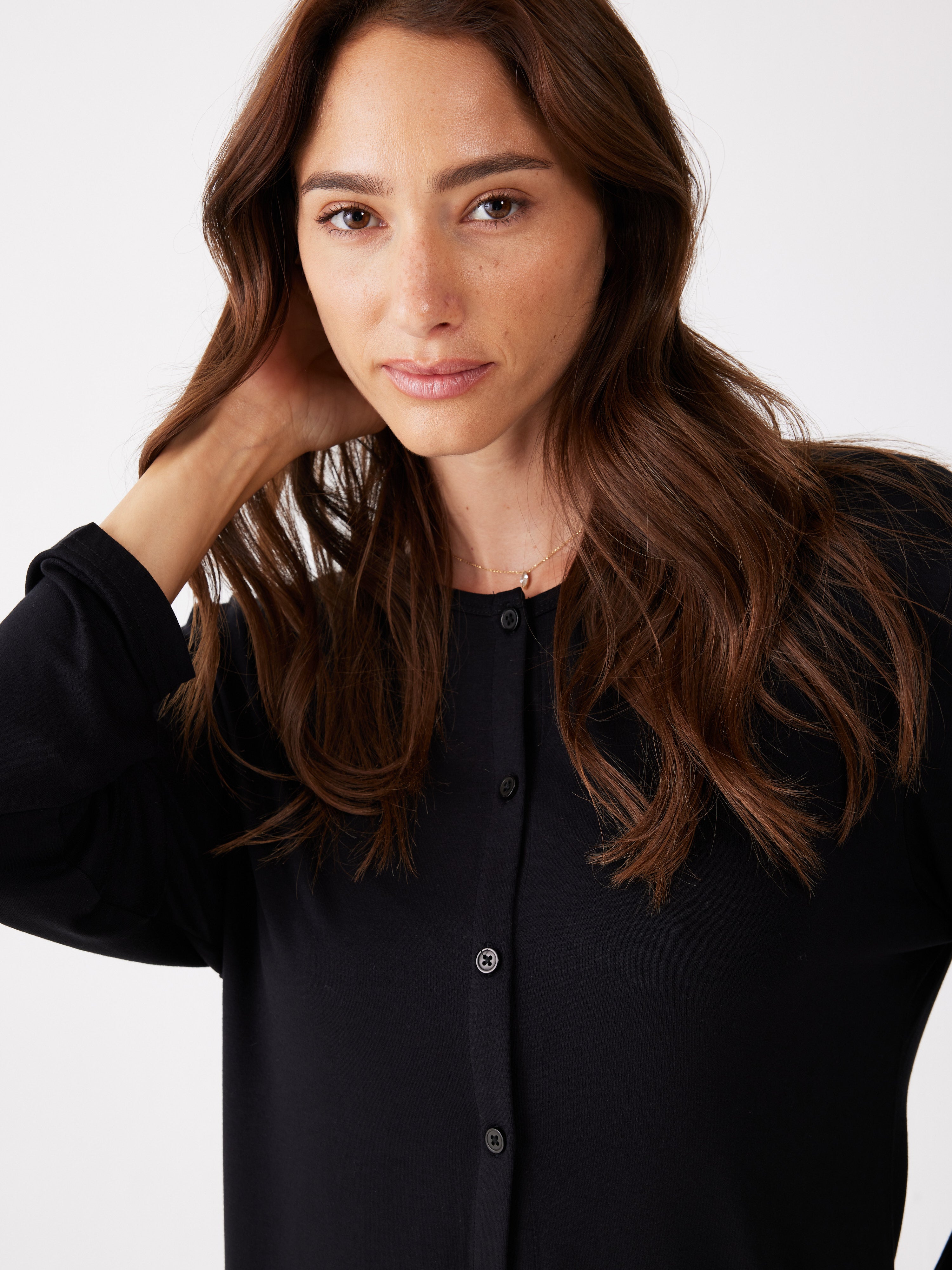 פיג'מה כפתורים הדפס ויסקוזה - שחור