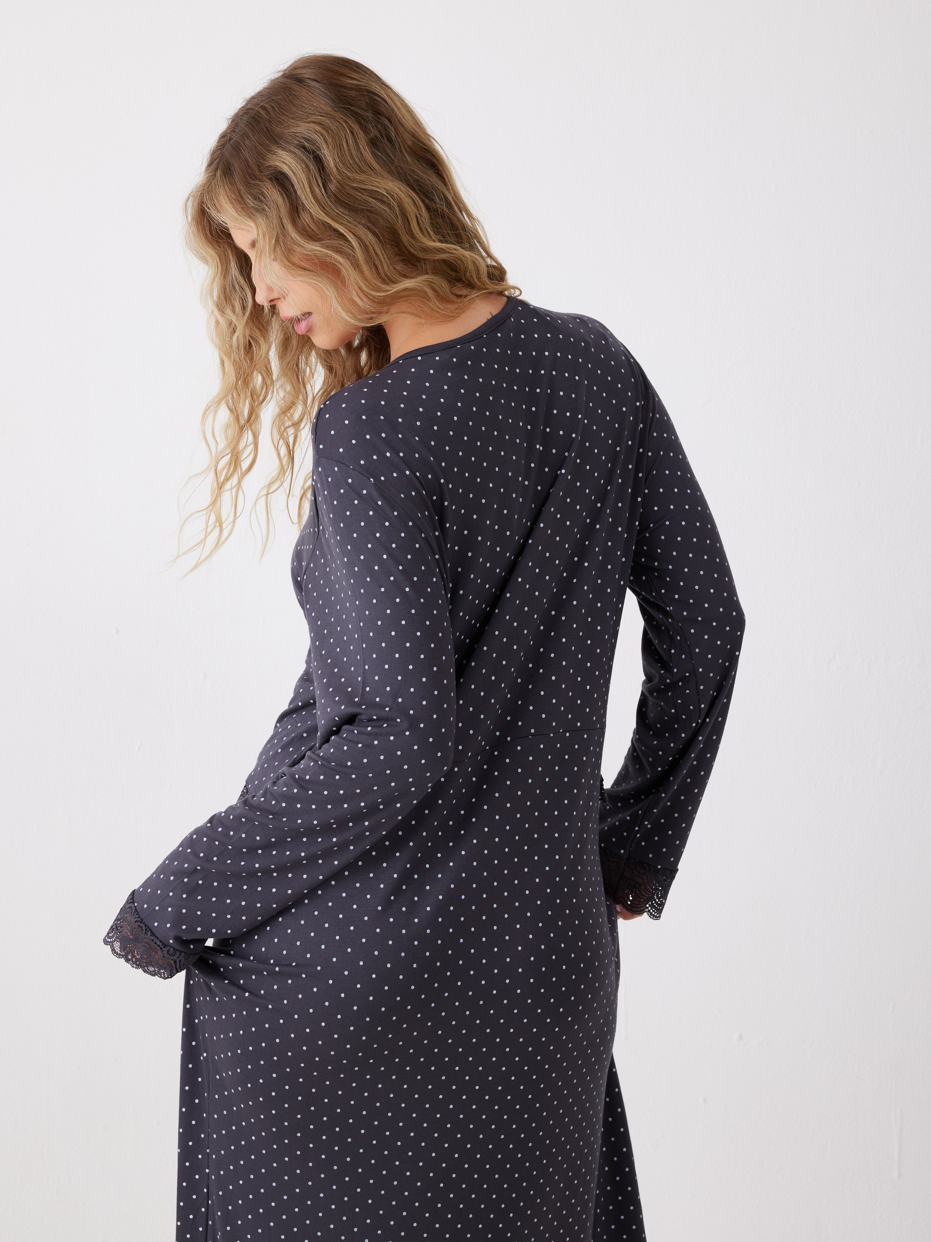 כותונת שרוול 3/4 נקודות ויסקוזה - אפור כהה