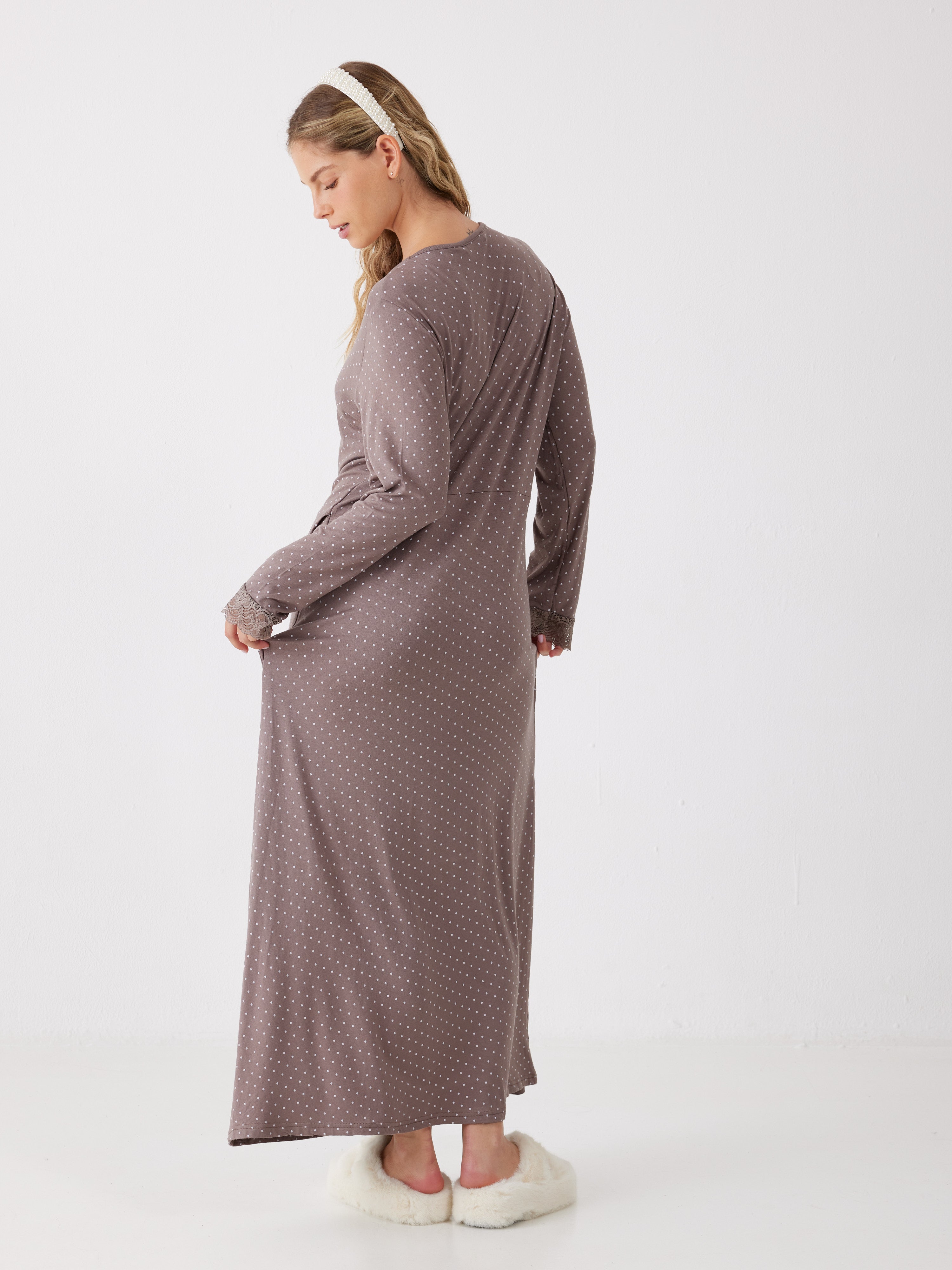 כותונת שרוול 3/4 נקודות ויסקוזה - חום