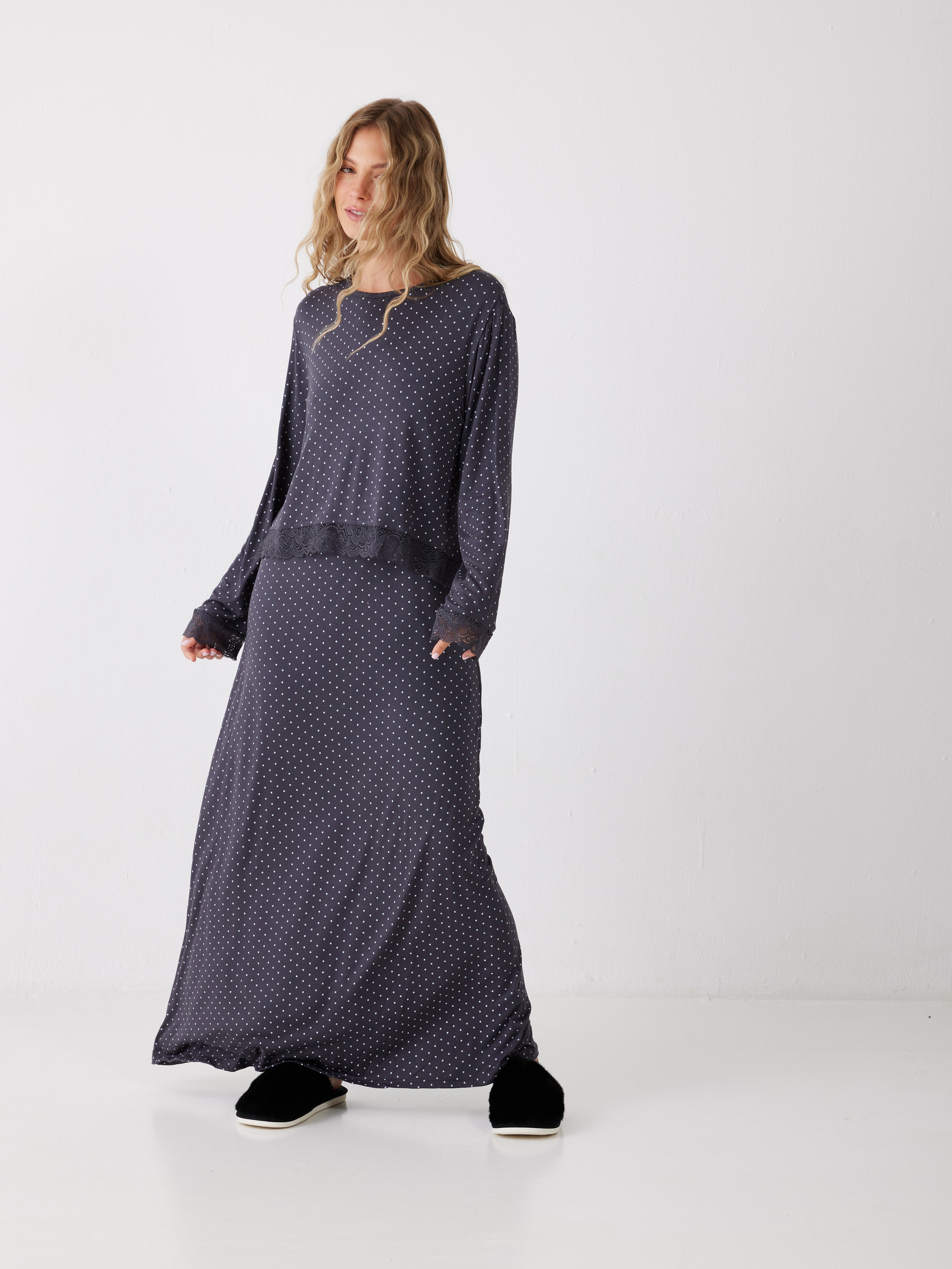 כותונת שרוול 3/4 נקודות ויסקוזה - אפור כהה