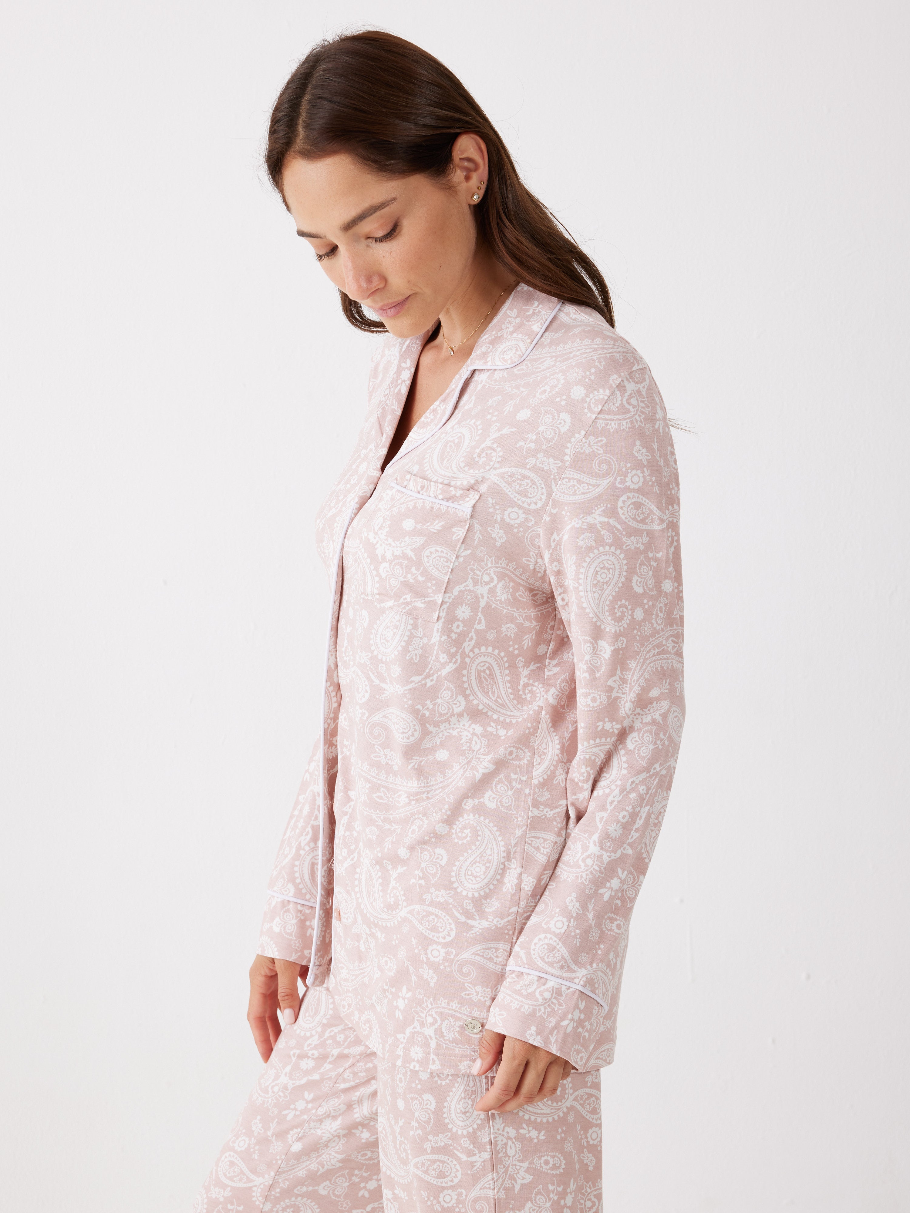 פיג'מה מכופתרת פייזלי ויסקוזה - ורוד מעושן