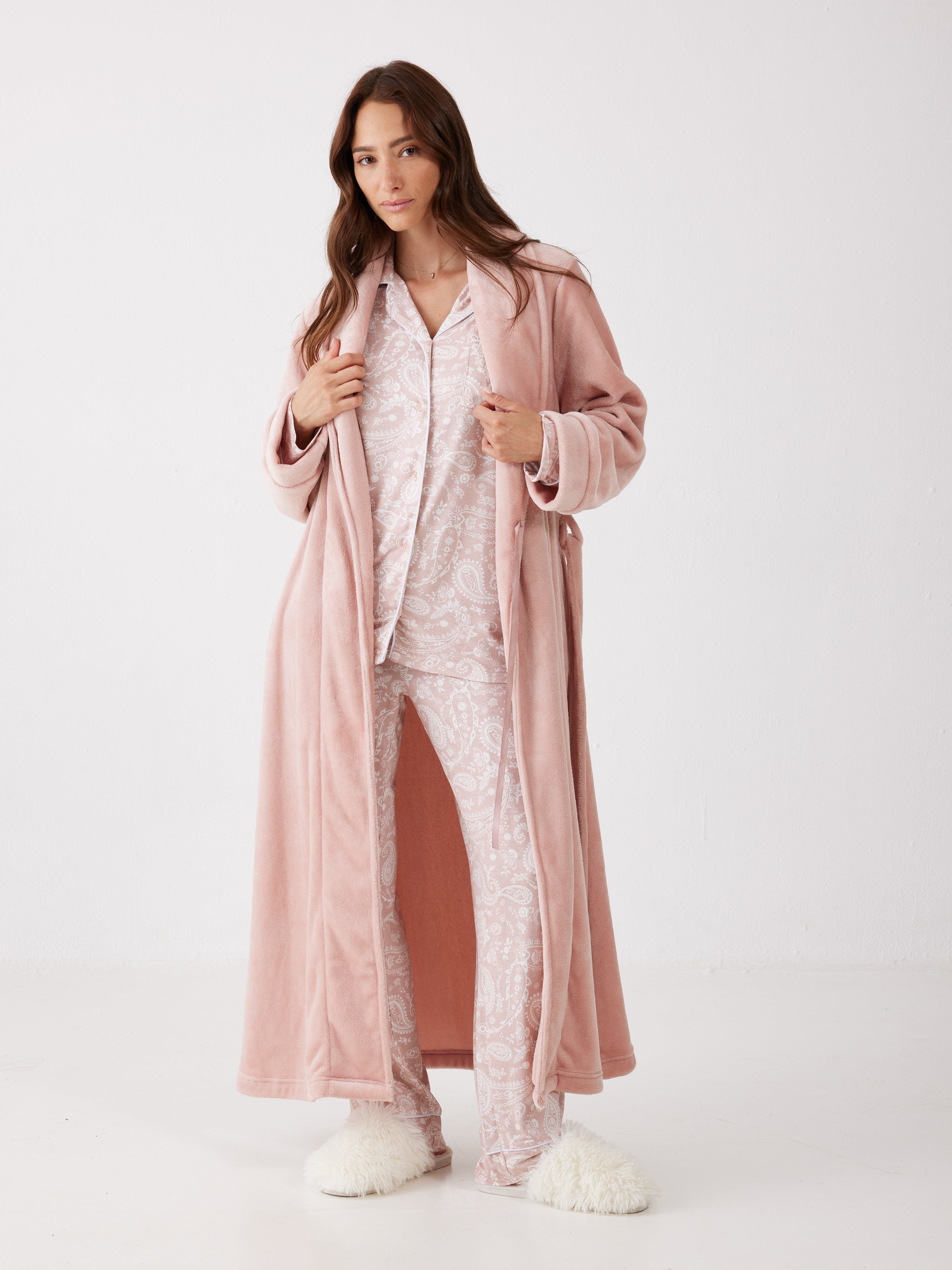 פיג'מה מכופתרת פייזלי ויסקוזה - ורוד מעושן