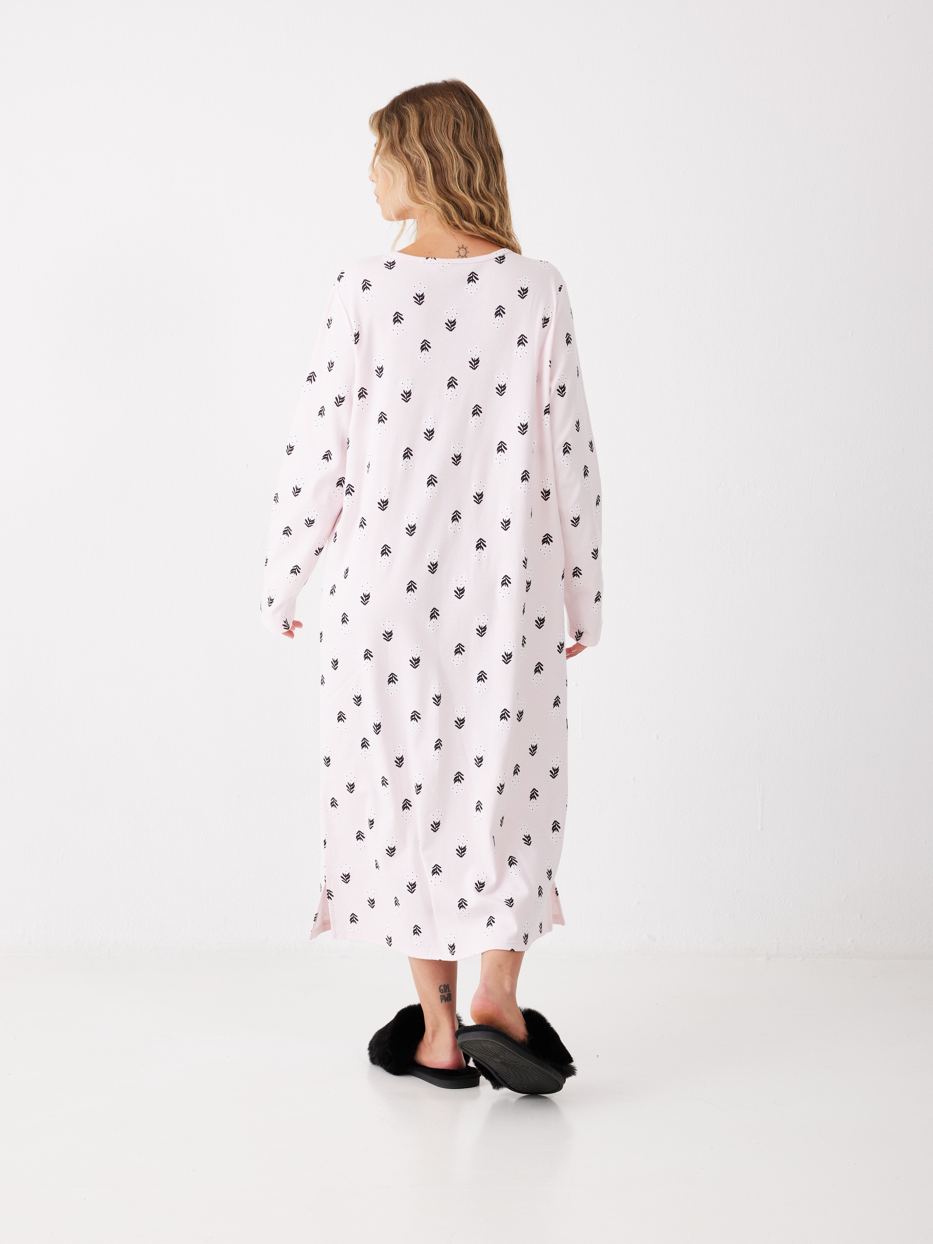 כותונת פרחים כותנה - ורוד