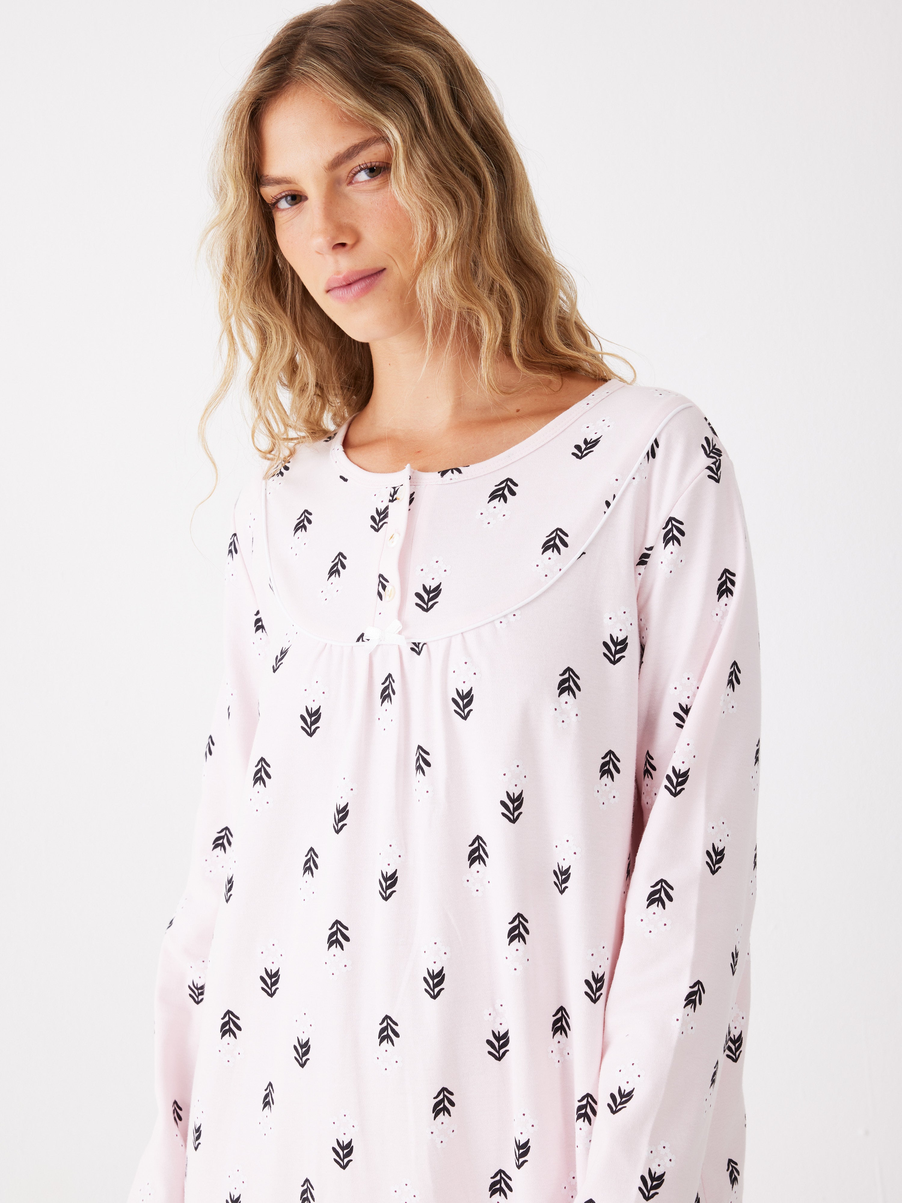 כותונת פרחים כותנה - ורוד