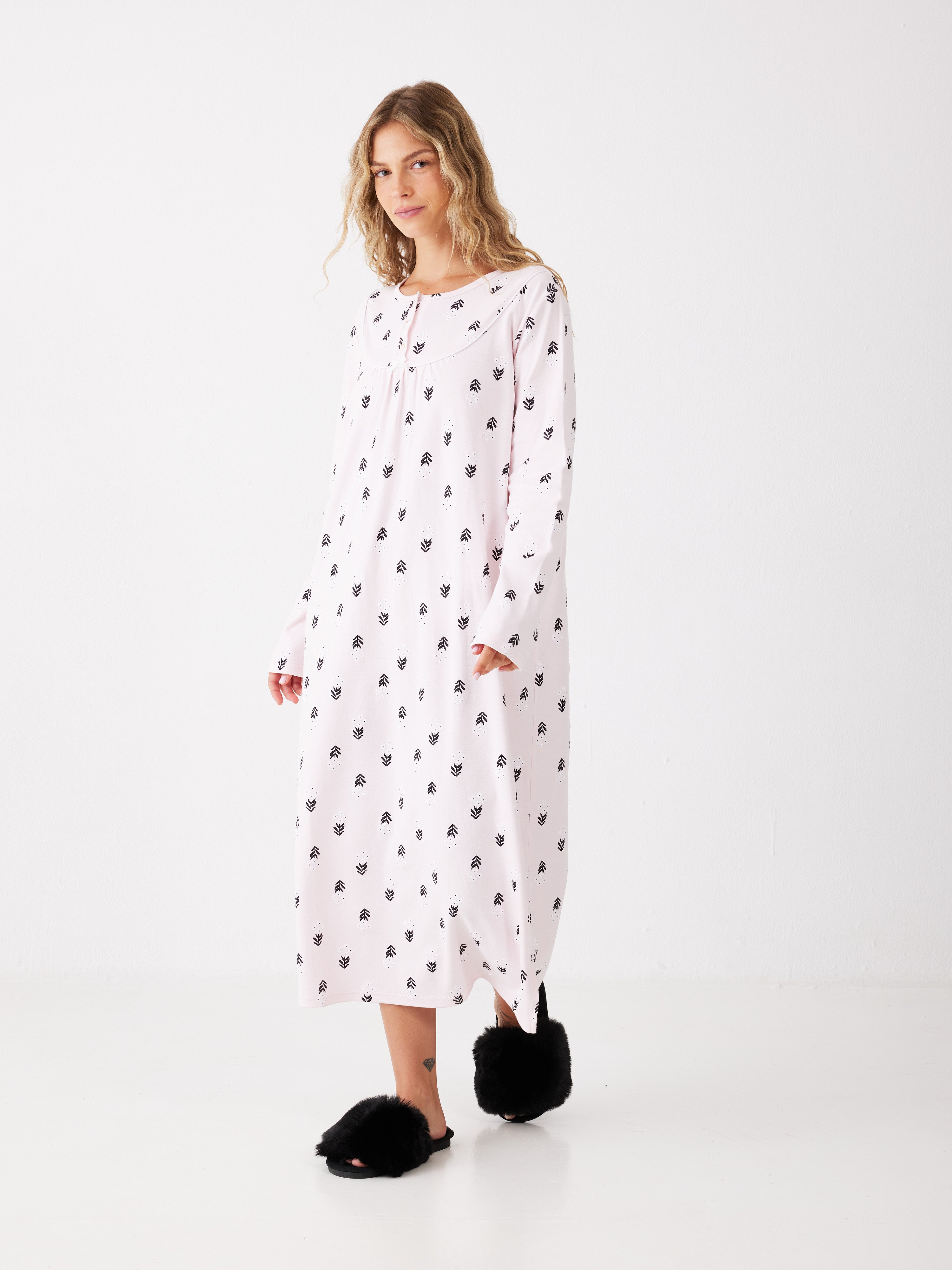 כותונת פרחים כותנה - ורוד