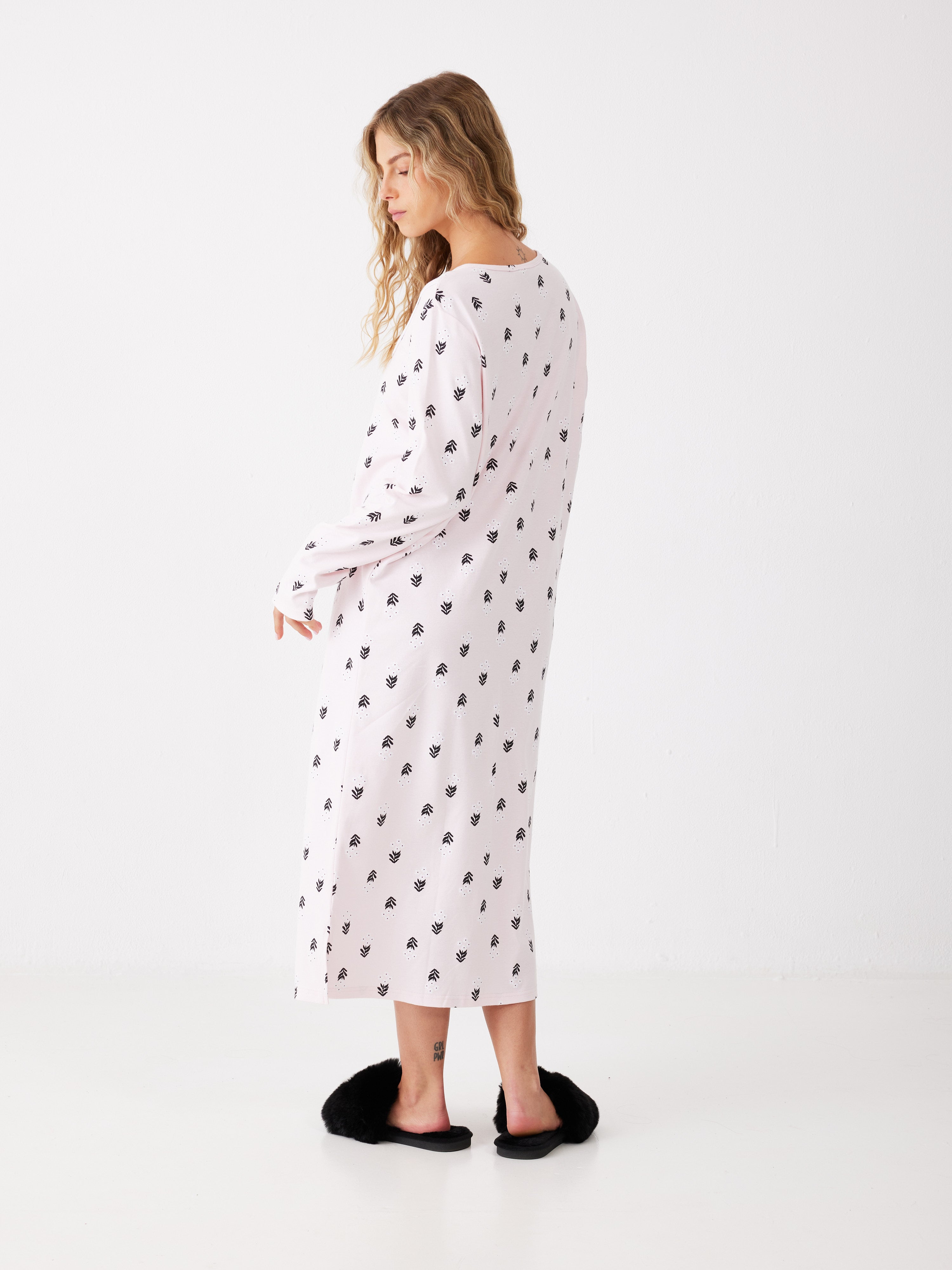 כותונת פרחים כותנה - ורוד