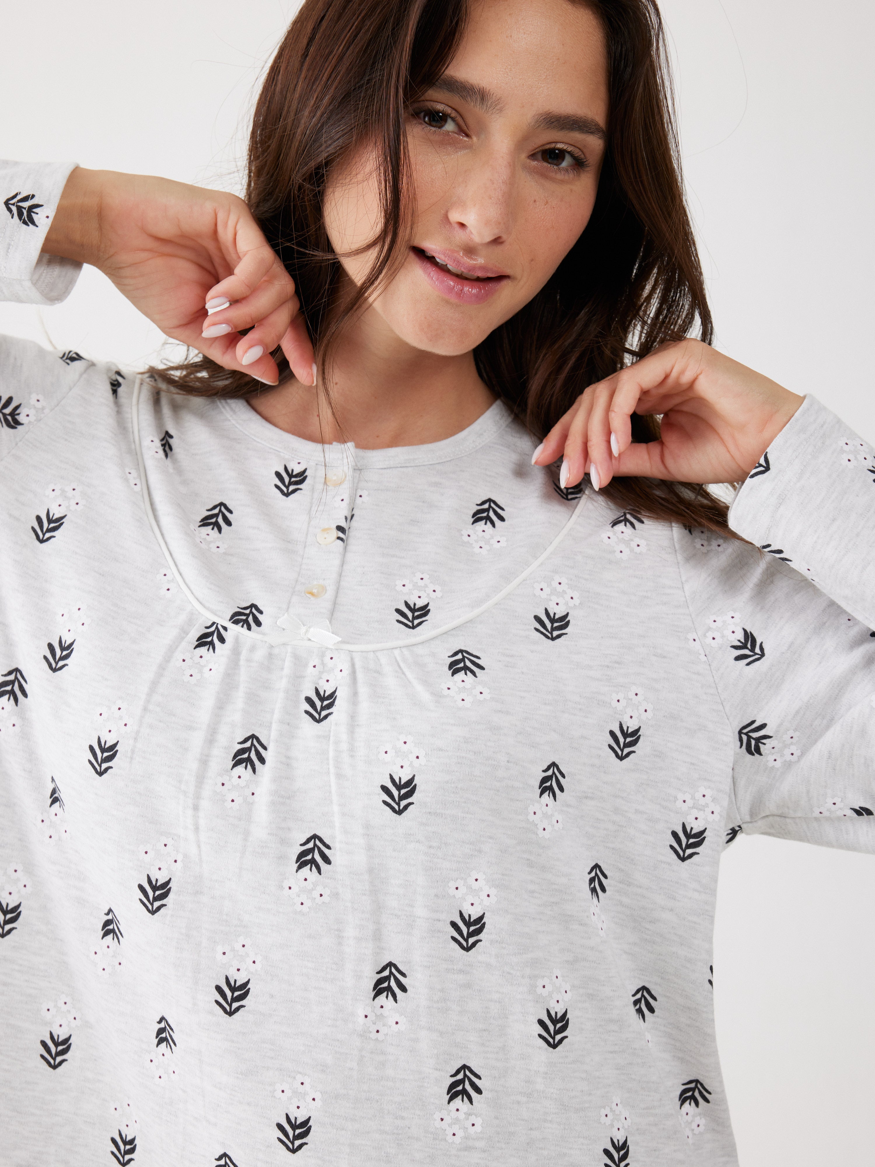 כותונת פרחים כותנה - אפור מלאנז