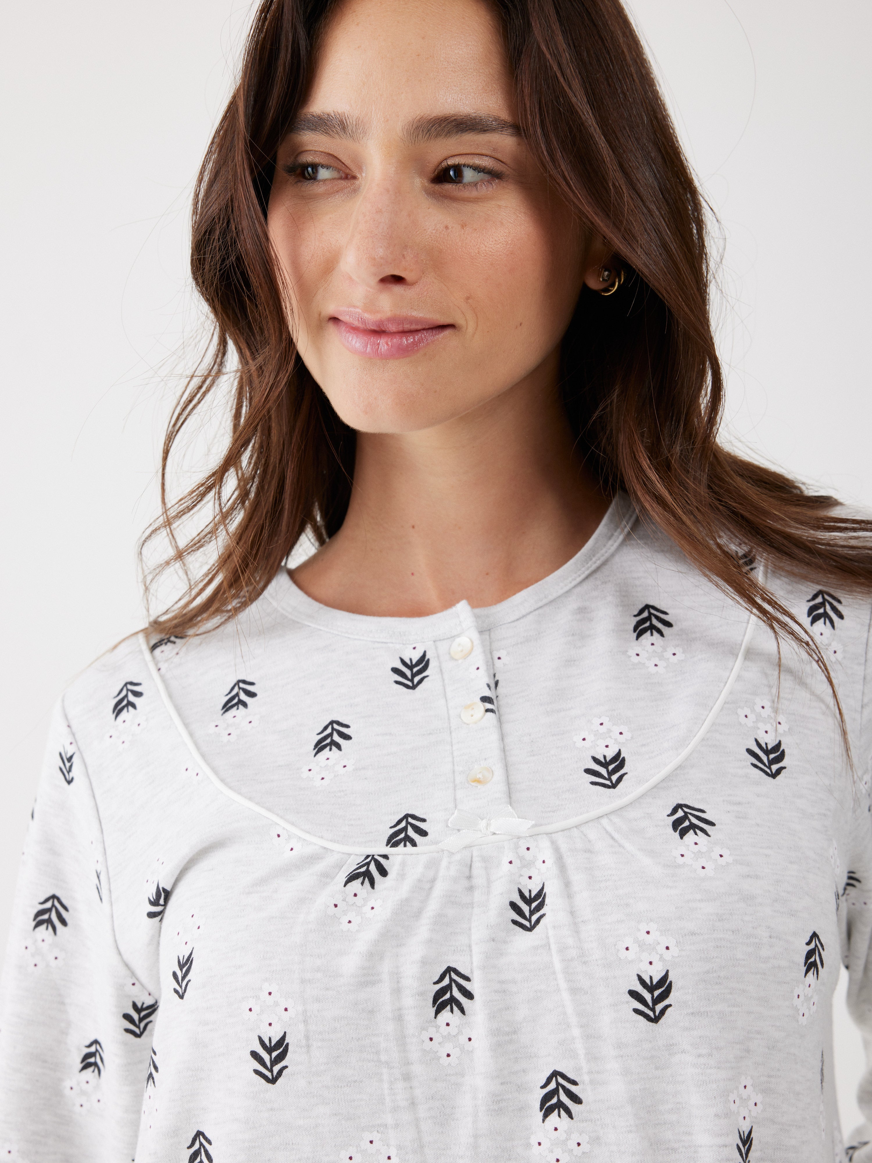 כותונת פרחים כותנה - אפור מלאנז