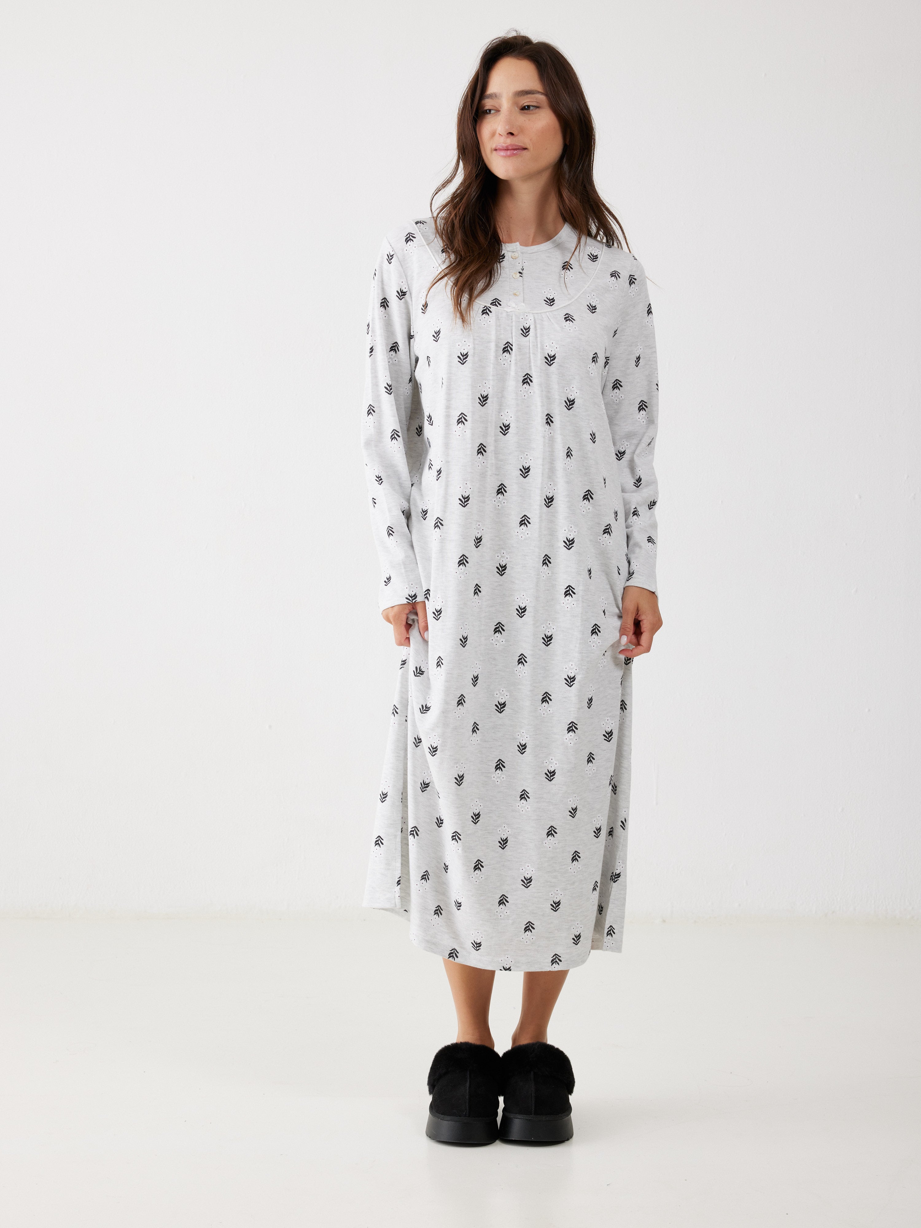 כותונת פרחים כותנה - אפור מלאנז