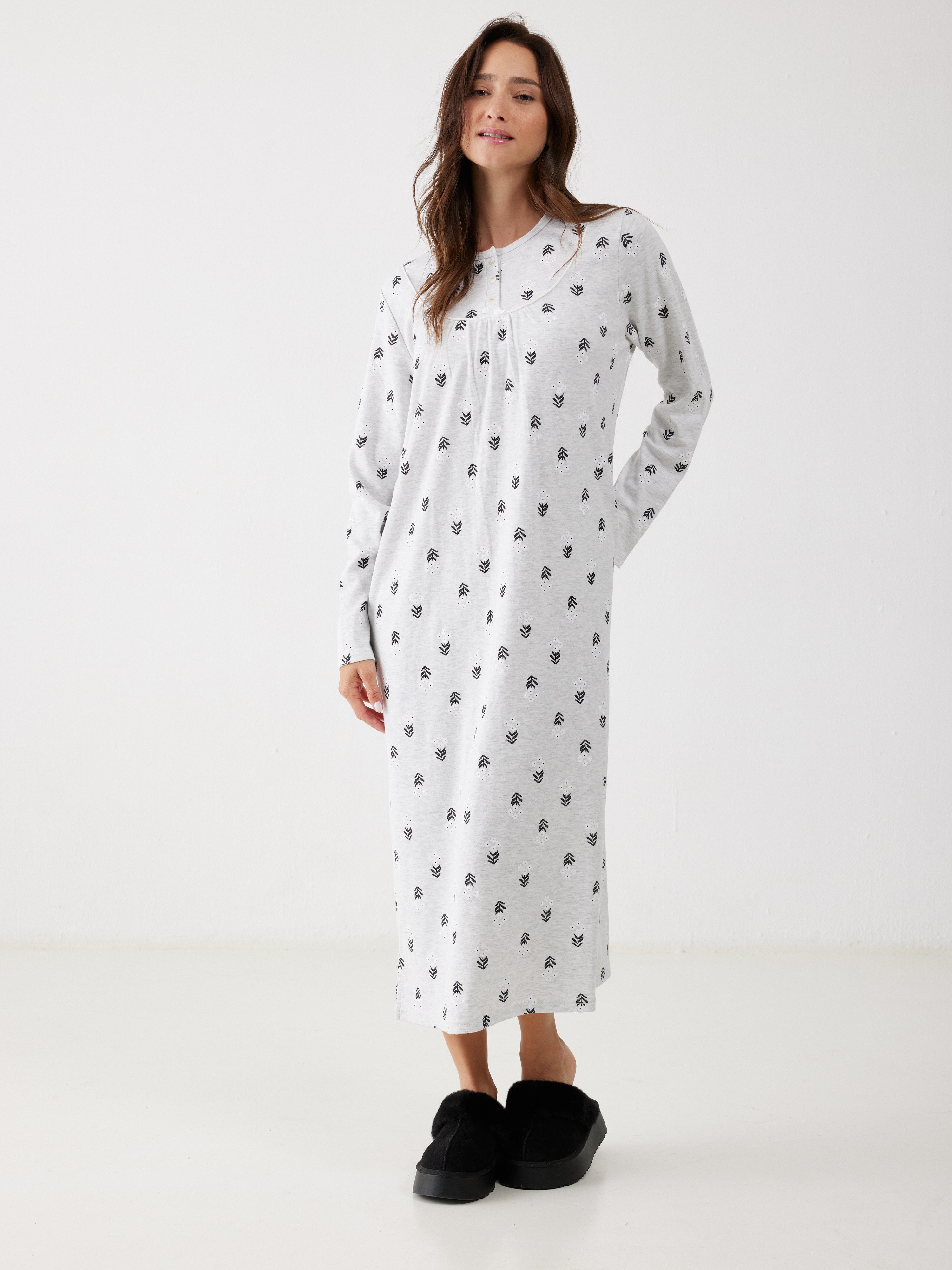 כותונת פרחים כותנה - אפור מלאנז