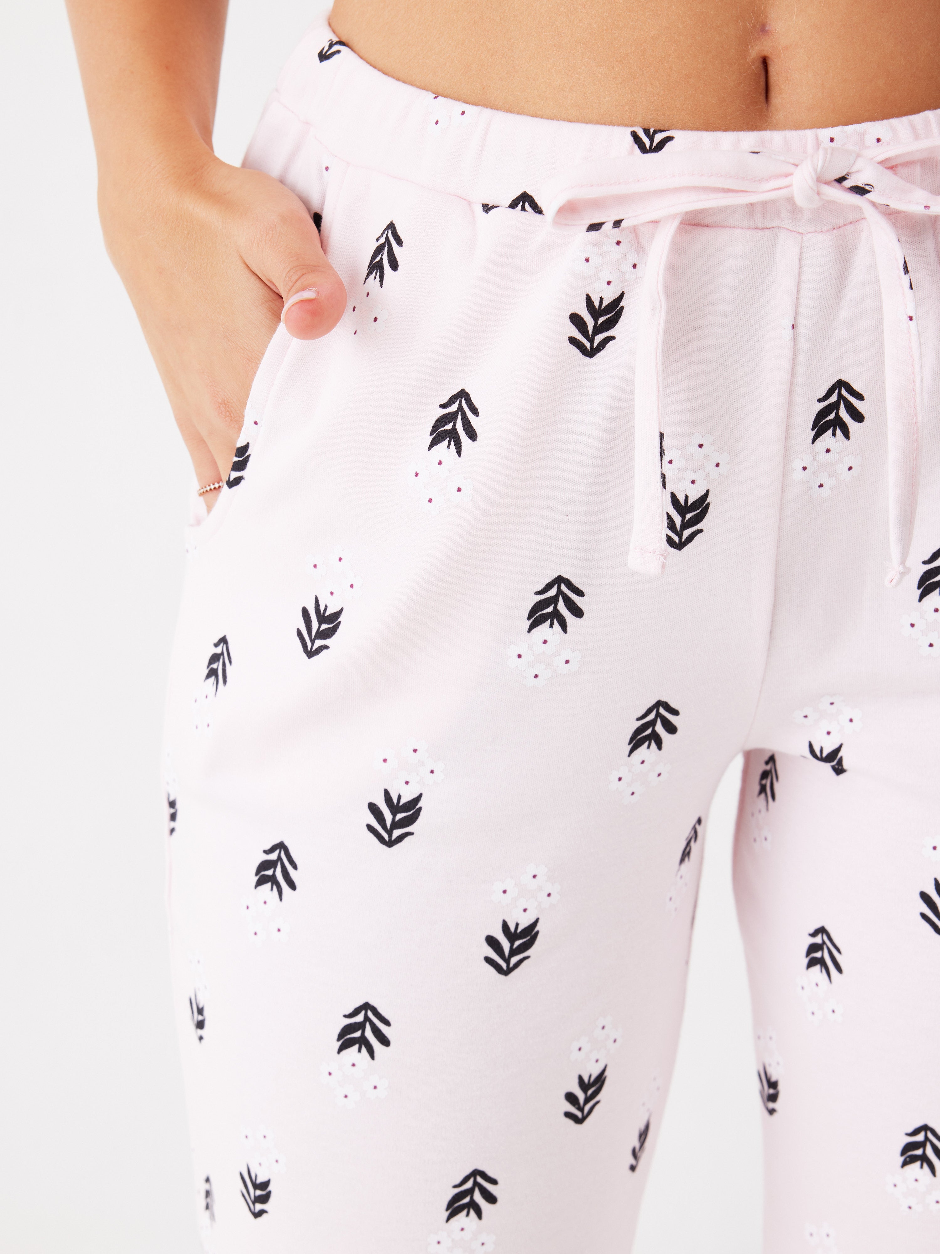 פיג'מה מכופתרת פרחים 100% כותנה - ורוד