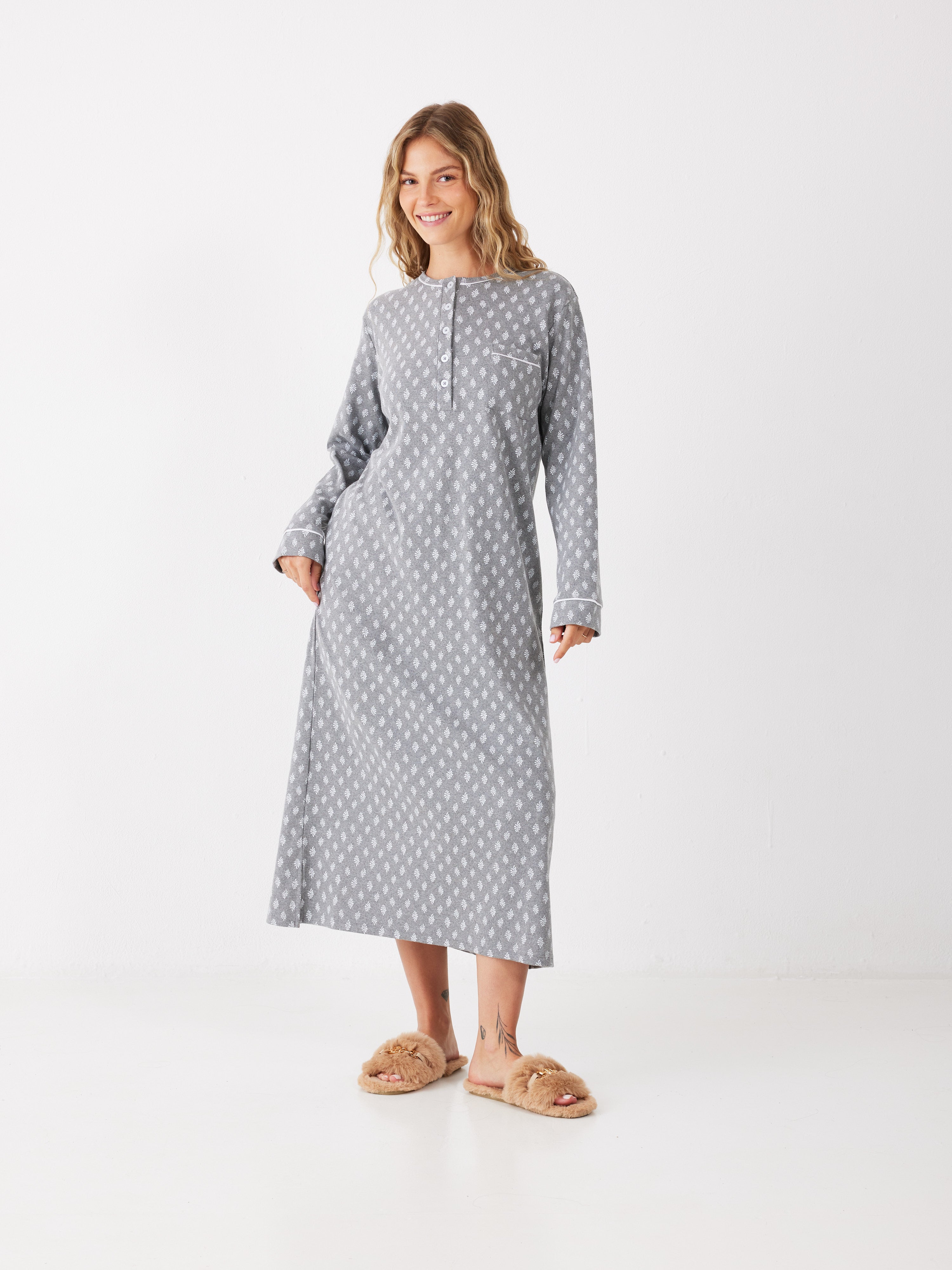 כותונת עלים כותנה - אפור