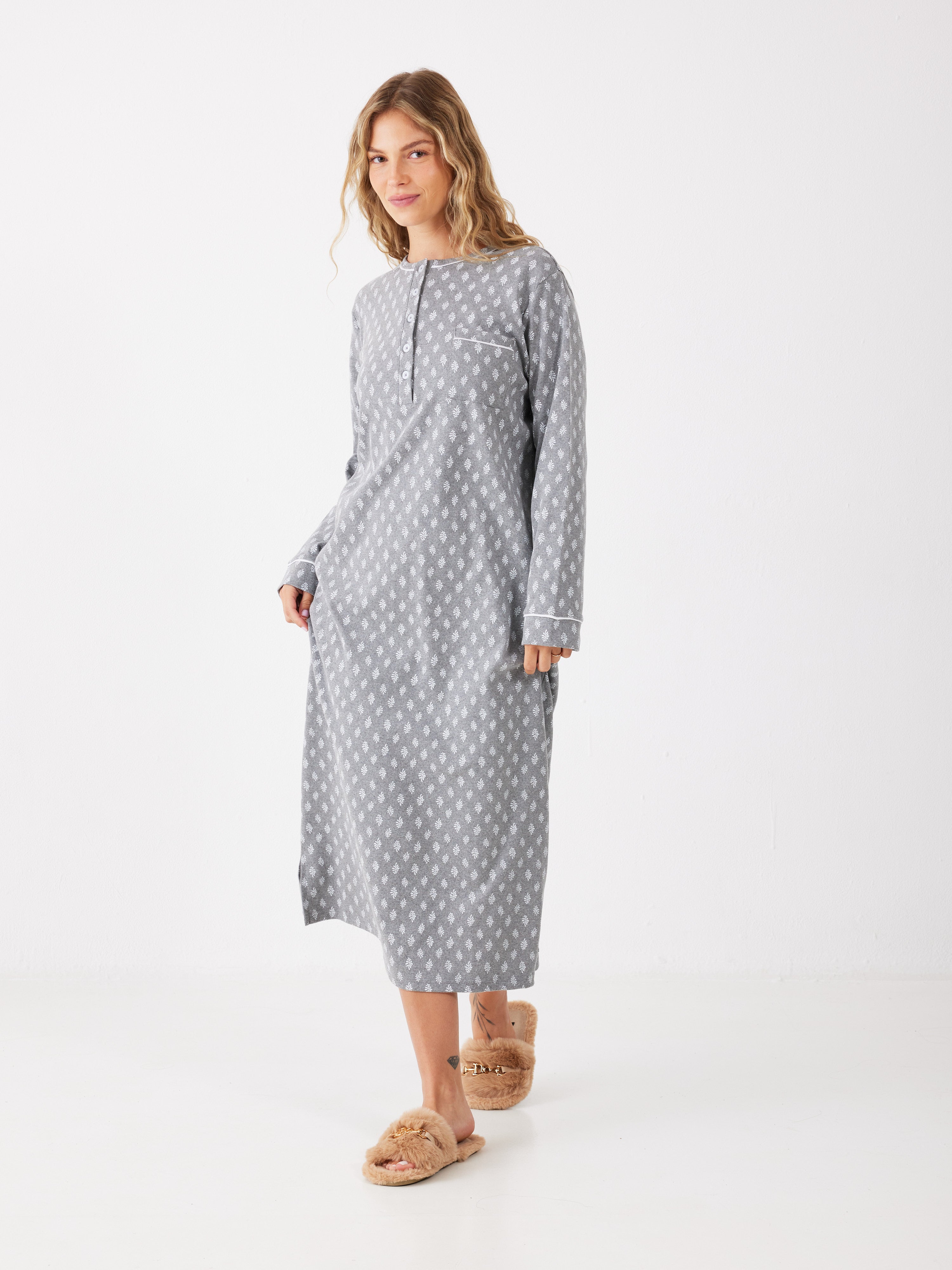 כותונת עלים כותנה - אפור