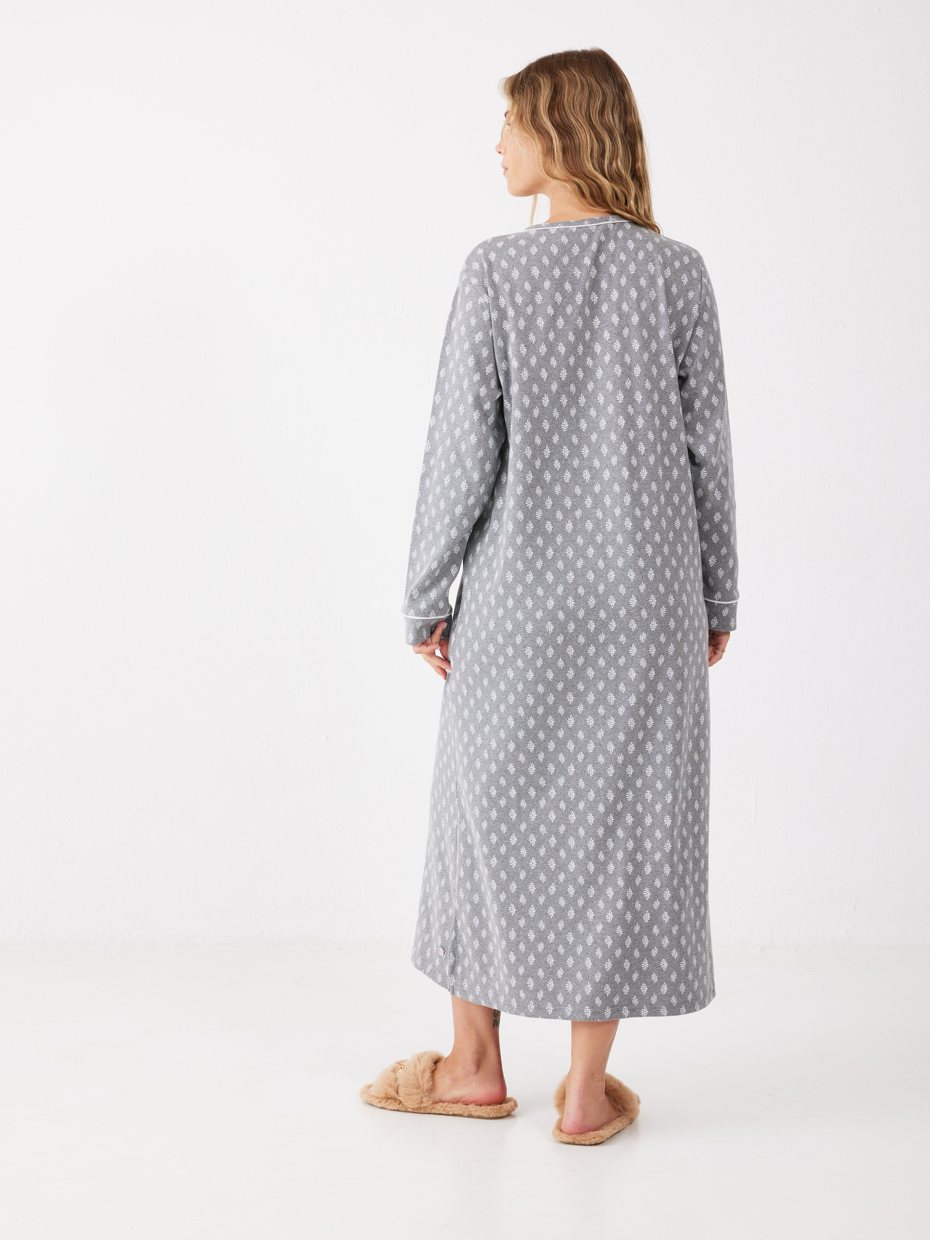 כותונת עלים כותנה - אפור