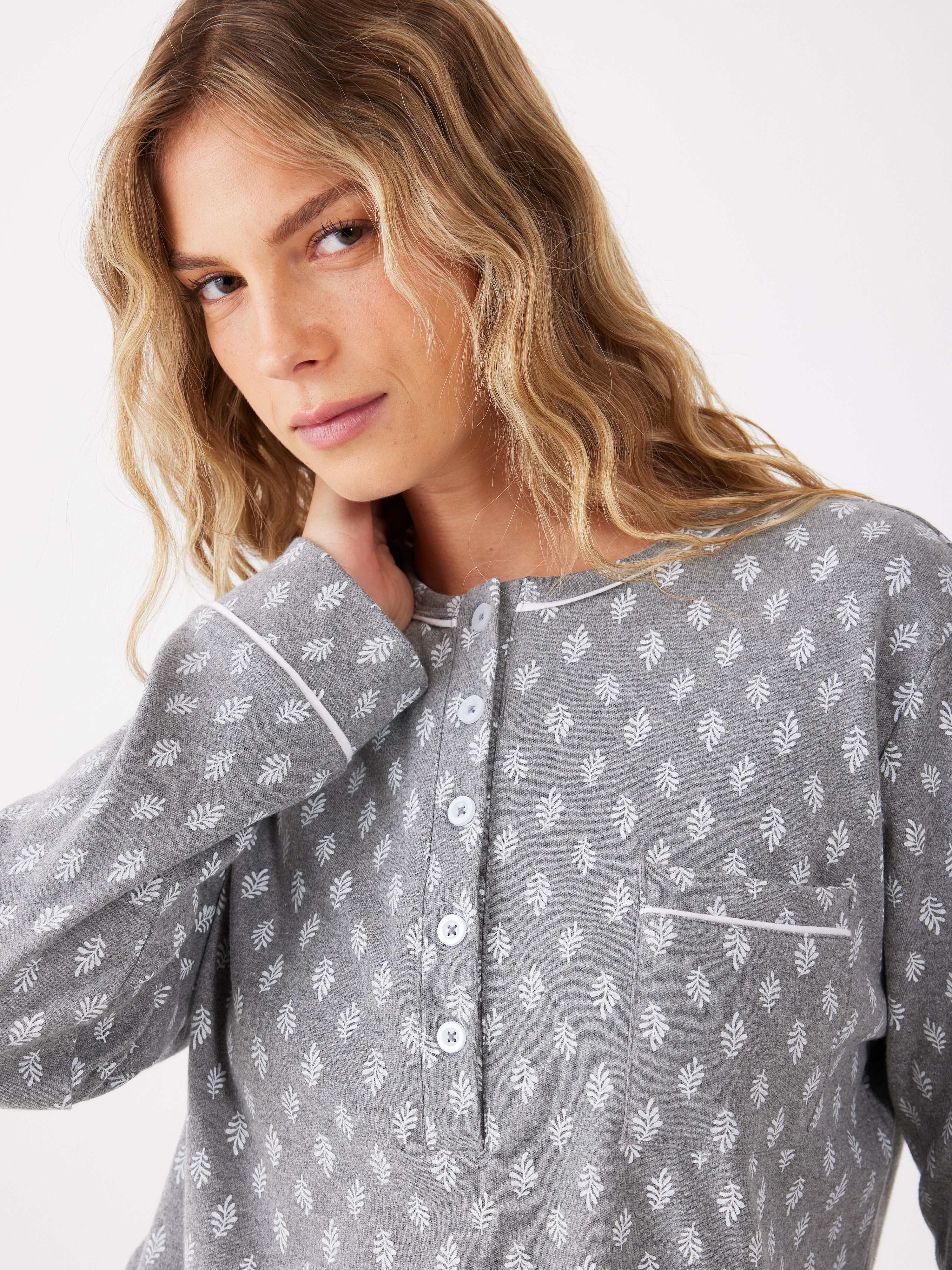 כותונת עלים כותנה - אפור