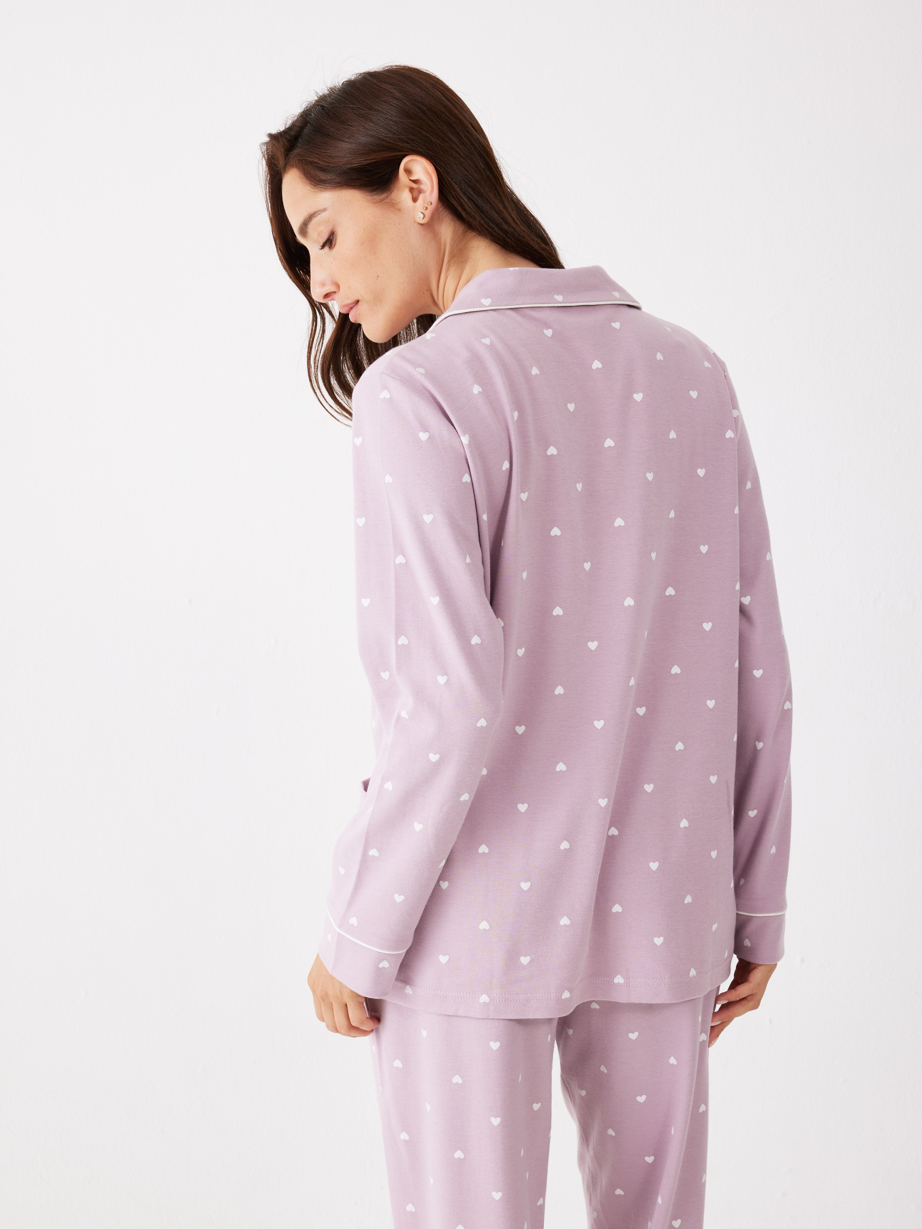 פיג'מה מכופתרת לבבות 100% כותנה