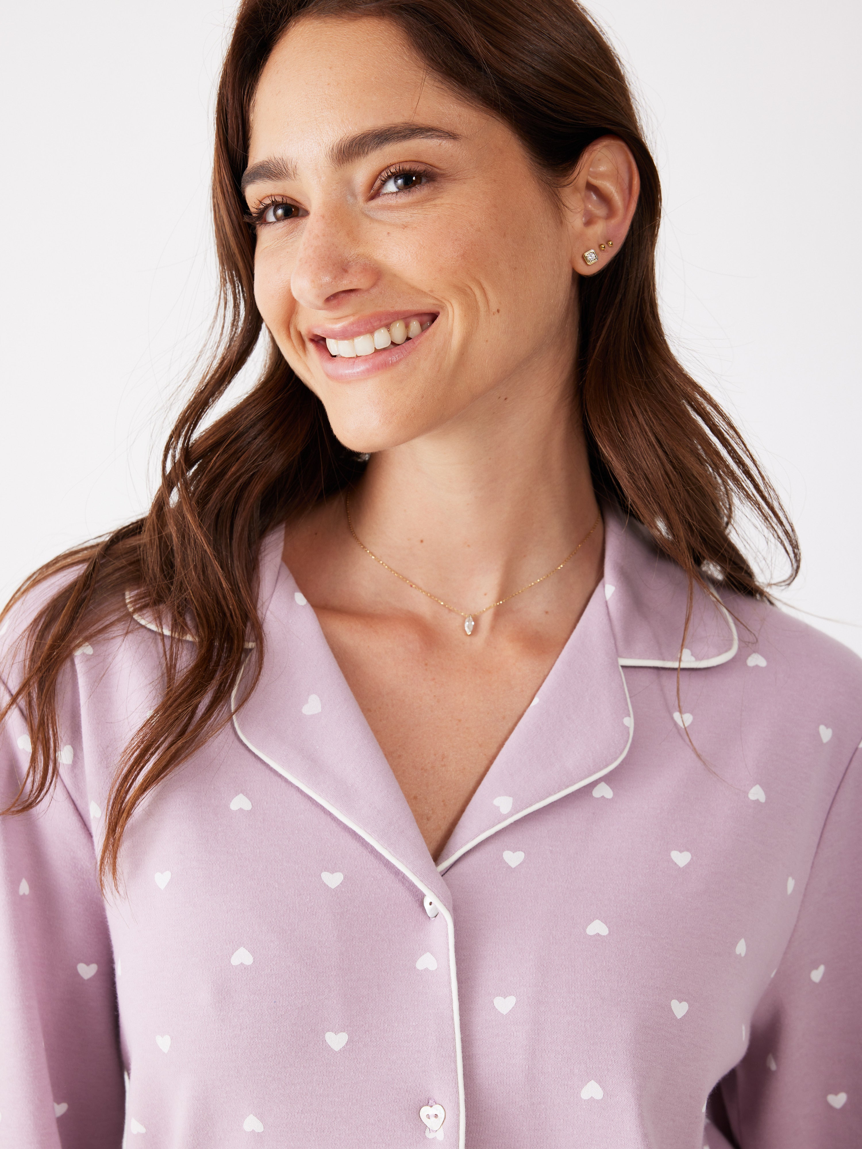 פיג'מה מכופתרת לבבות 100% כותנה